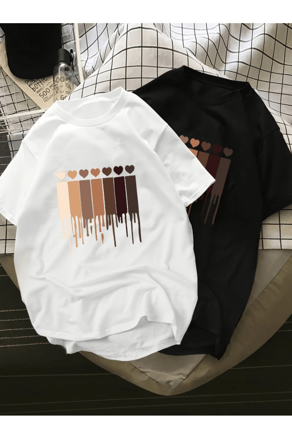 2 Adet Eriyen Kalpler Baskılı Premium Oversize T-shirt