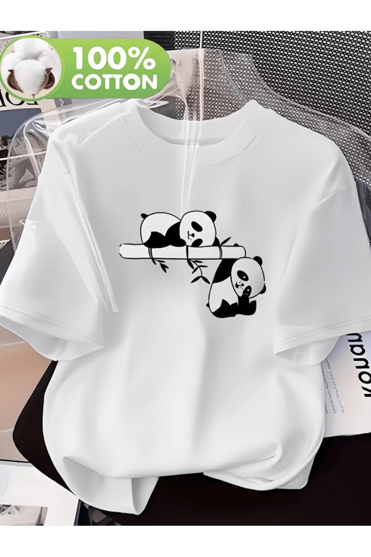 2 Adet Sevimli Panda Baskılı Premium Oversize T-shirt