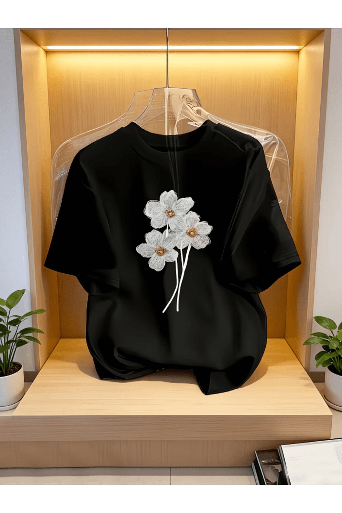 3 Adet Dikey Baskı Papatya Tasarım Baskılı Premium Oversize T-shirt