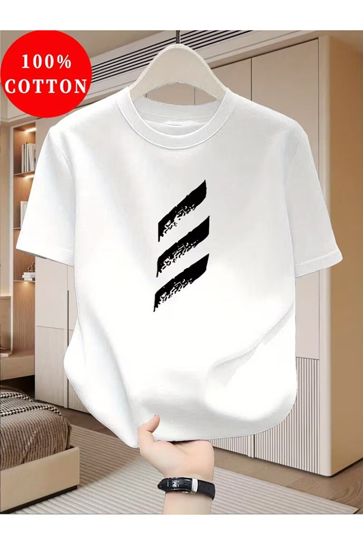 3 Adet Yatay Çizgi Tasarım Basic Regular T-shirt %100 Pamuk