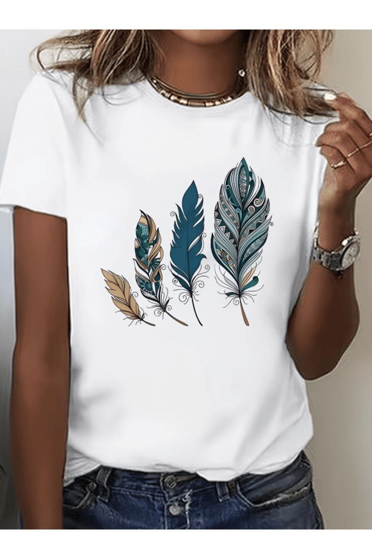 4 Adet Tüy Desen Baskılı Premium Oversize T-shirt