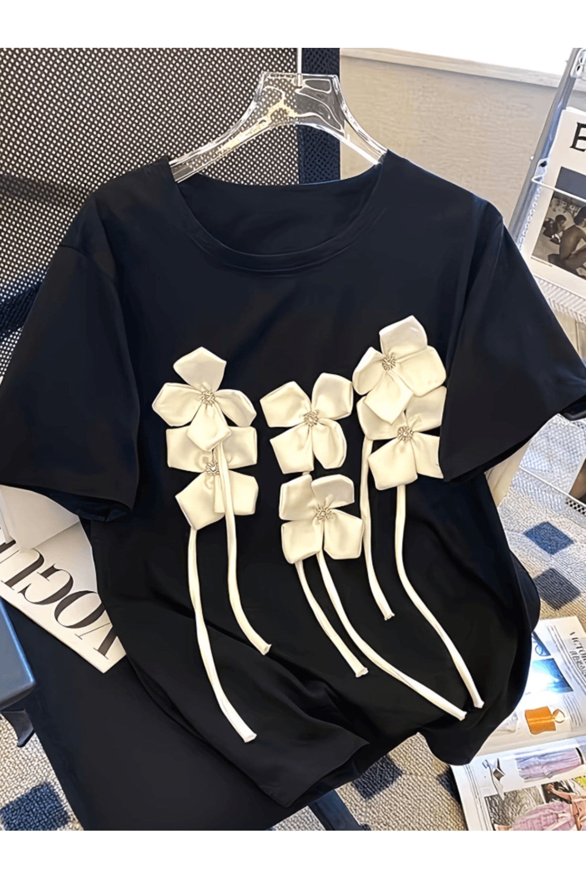 6 Adet Beyaz Papatya Baskılı Premium Oversize T-shirt
