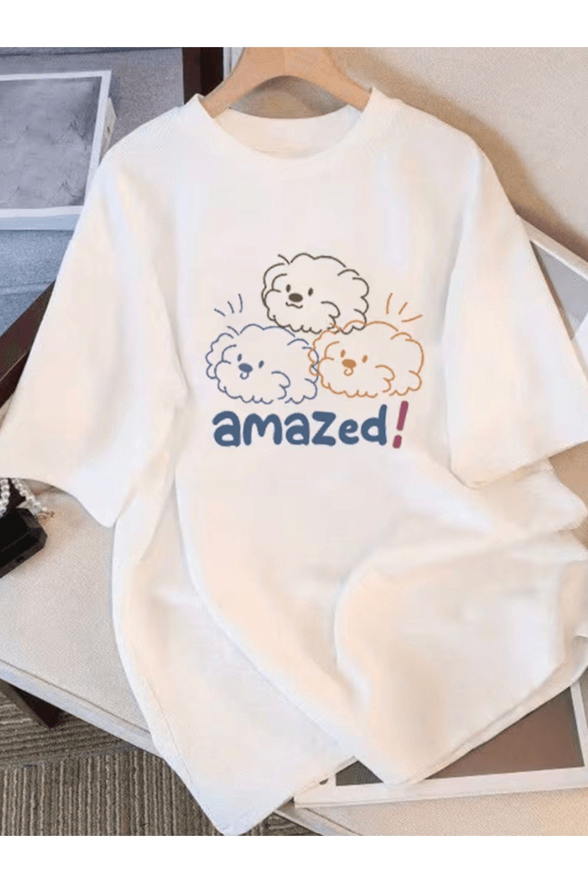 Amazed Bulut Detay Baskılı Premium Oversize T-shirt
