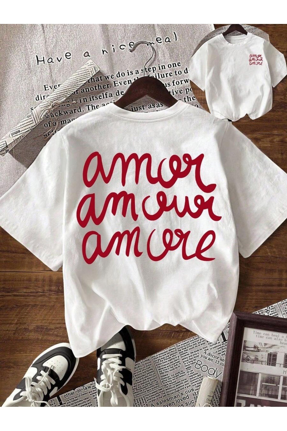 Amor Baskılı Premium Oversize T-shirt