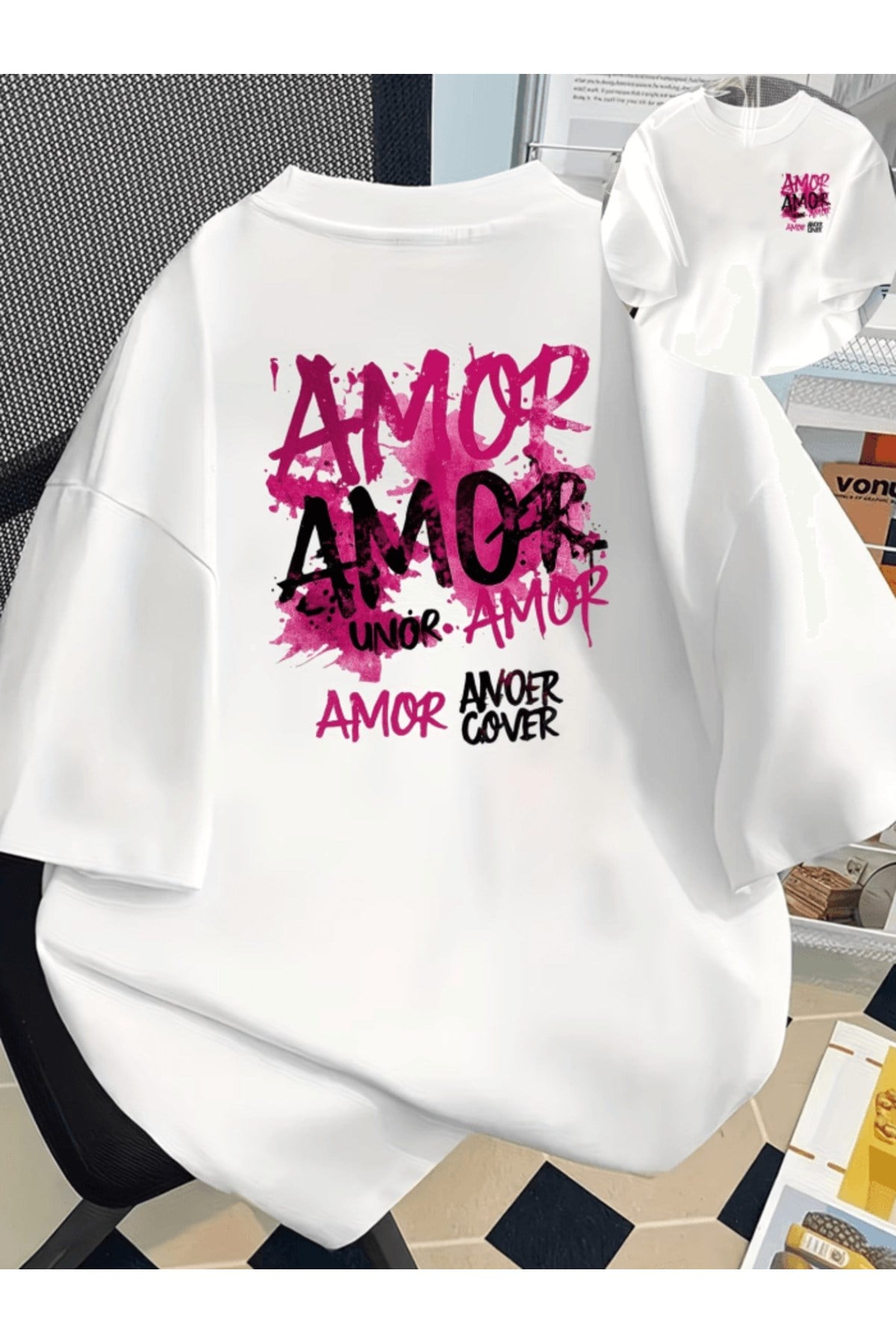 Amor Çift Taraf Baskılı Premium Oversize T-shirt