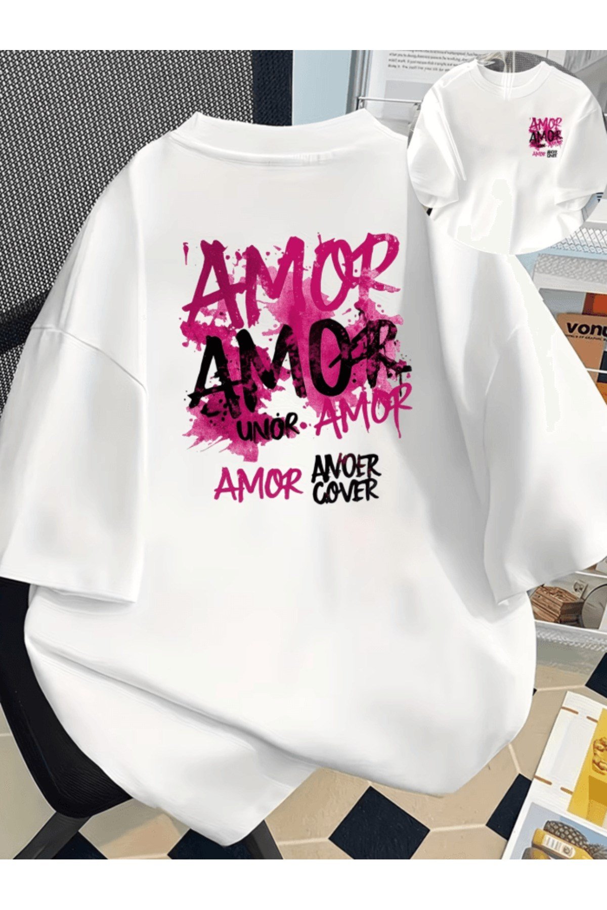 Amor Çift Taraf Baskılı Premium Oversize T-shirt