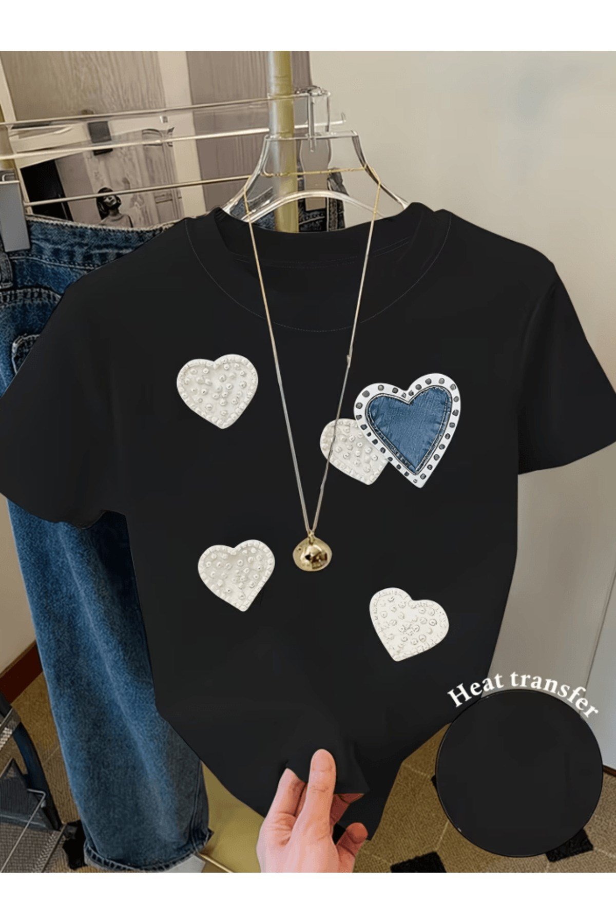 Aşk Kalp Baskılı Premium Oversize T-shirt
