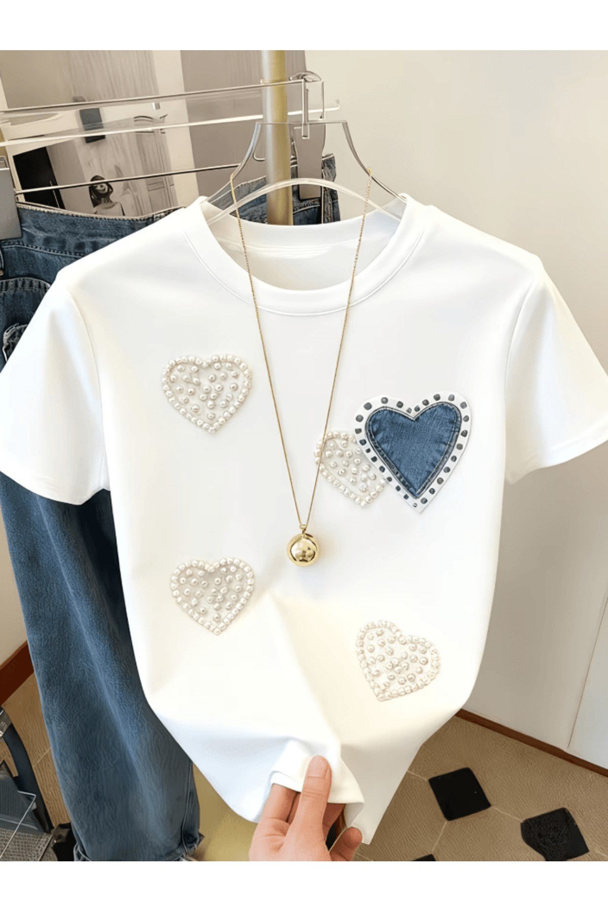 Aşk Kalp Baskılı Premium Oversize T-shirt