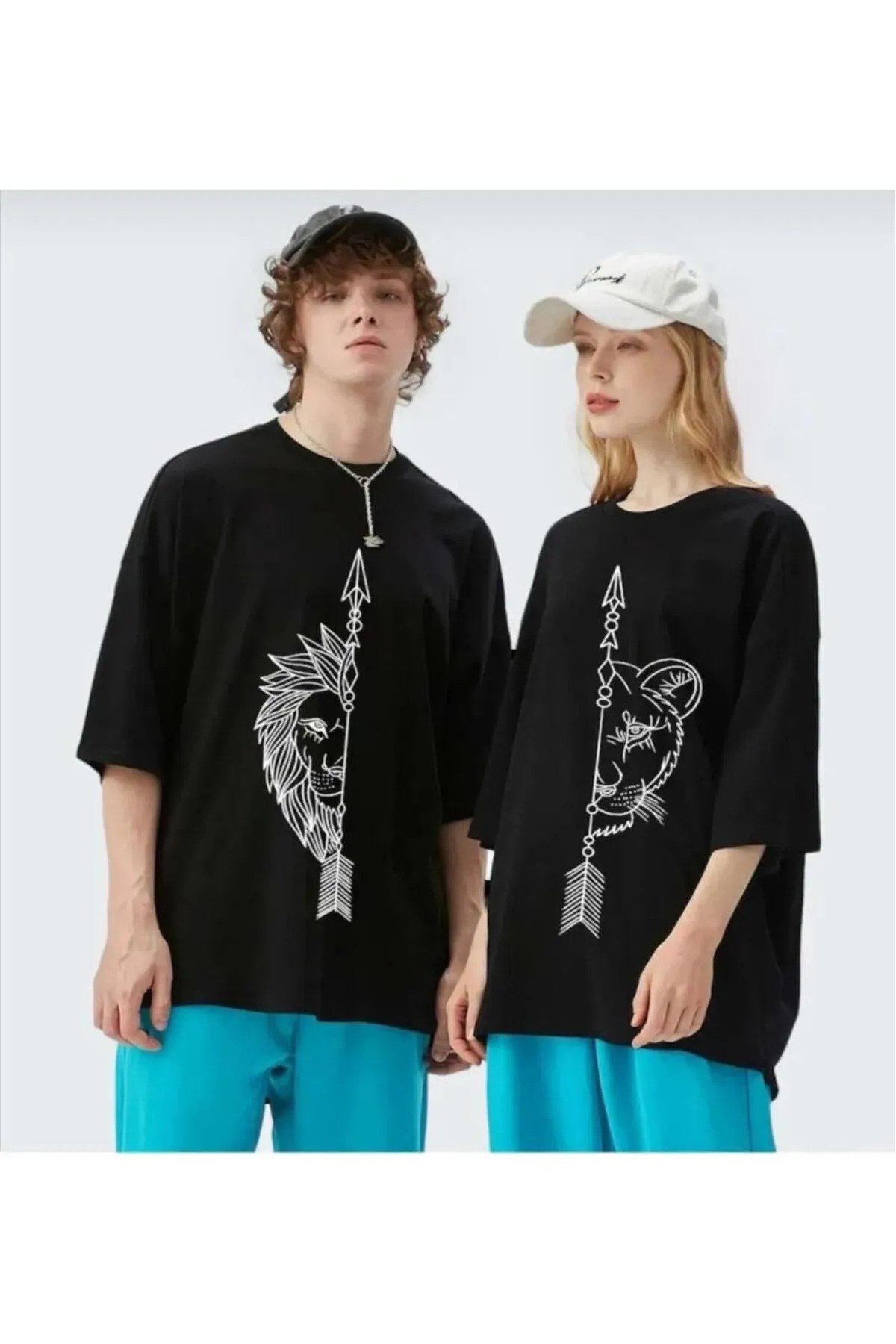 Aslan Baskılı OVERSİZE Sevgili Çift Kombini T-Shirt ( İSTENİLEN BEDENİ SORU CEVAPTAN BELİRTİNİZ)