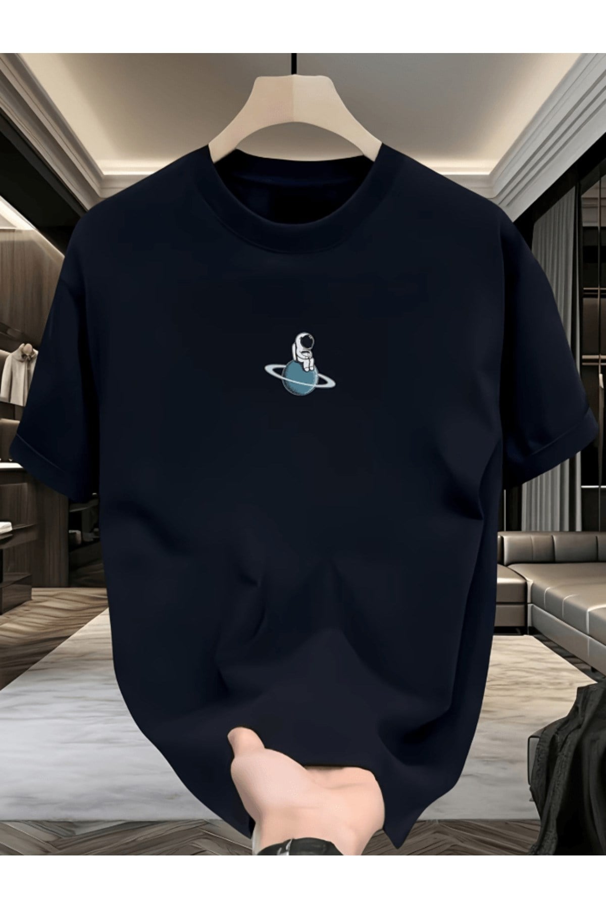 Bay Astronot Baskılı Premium Oversize T-shirt