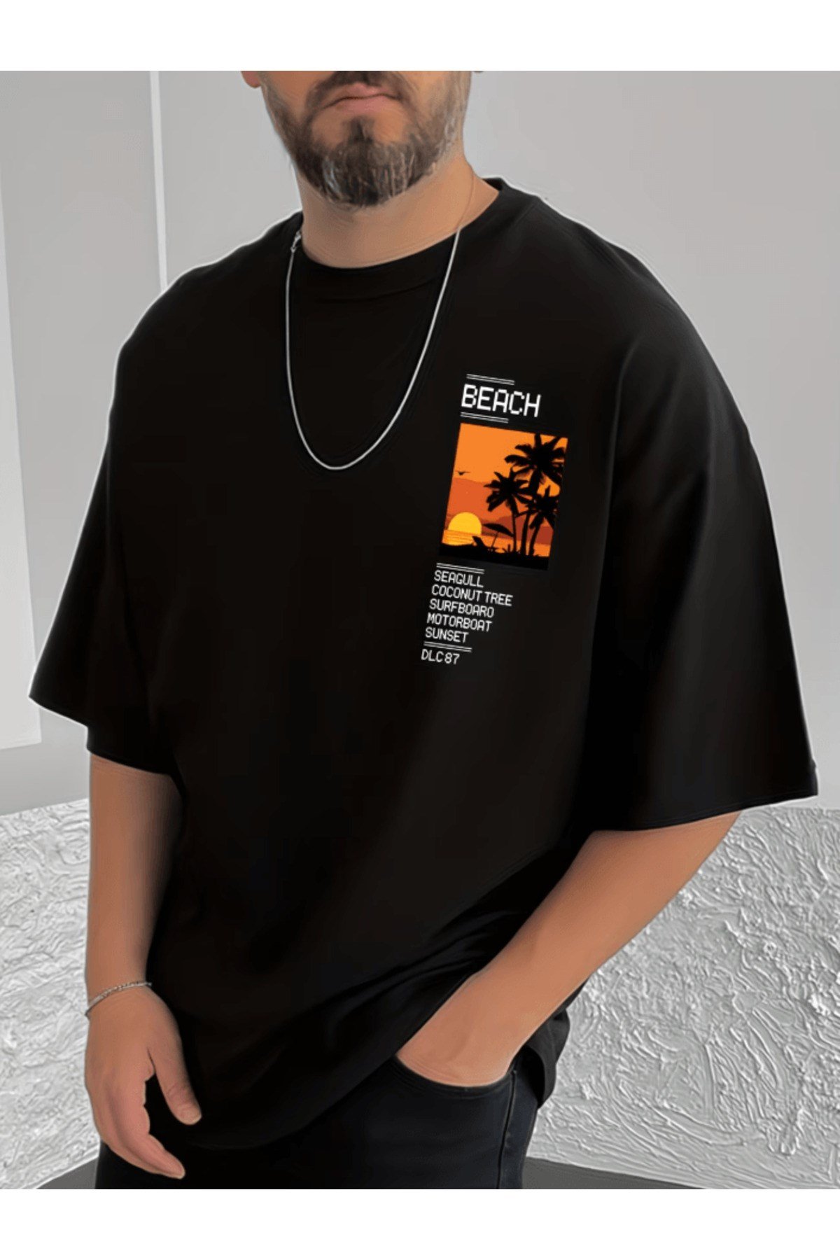 Bay Beach Dikey Baskılı Premium Oversize T-shirt