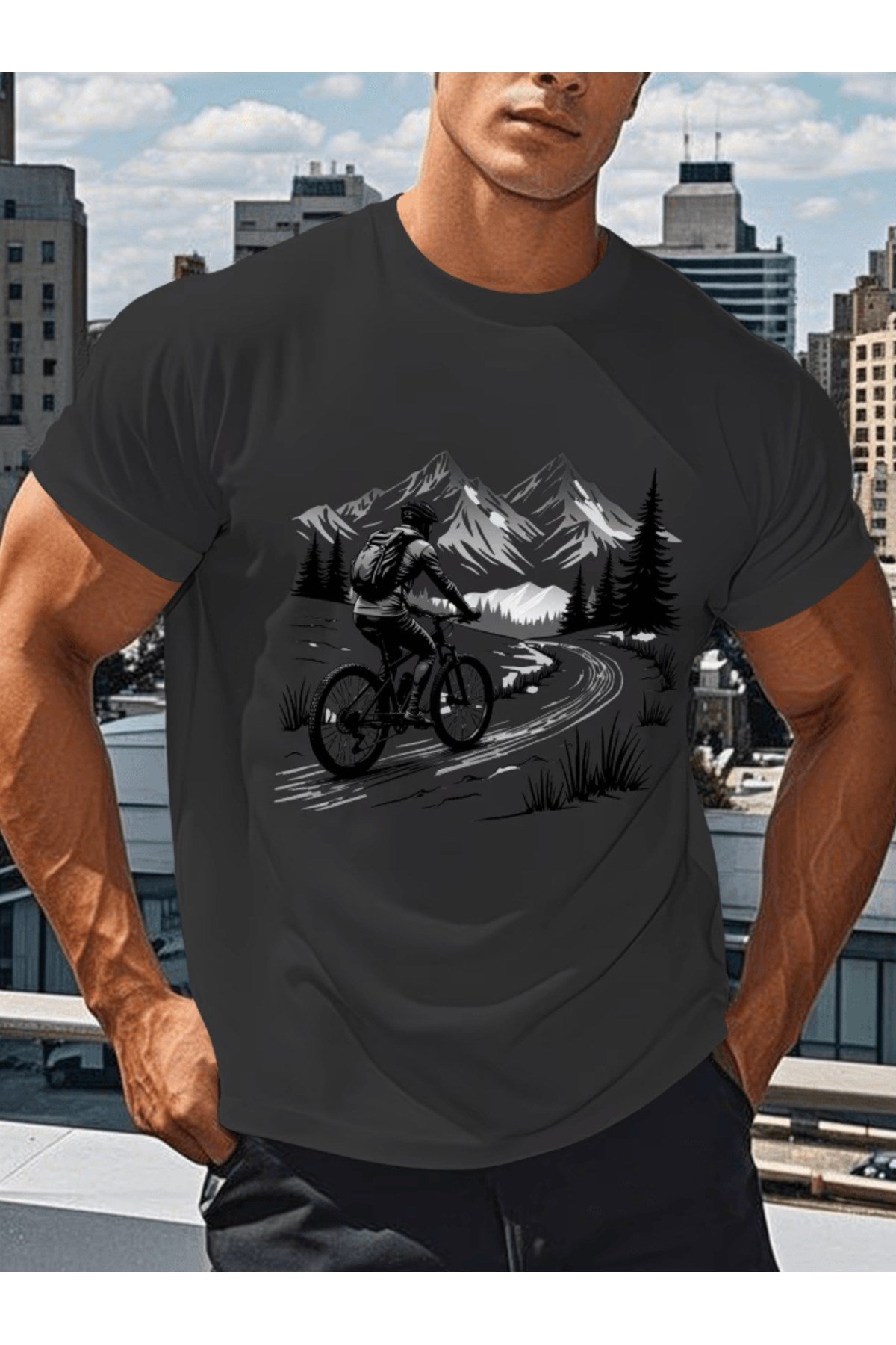Bay Dağ Ve Bisiklet Tasarım Baskılı Premium Oversize T-shirt