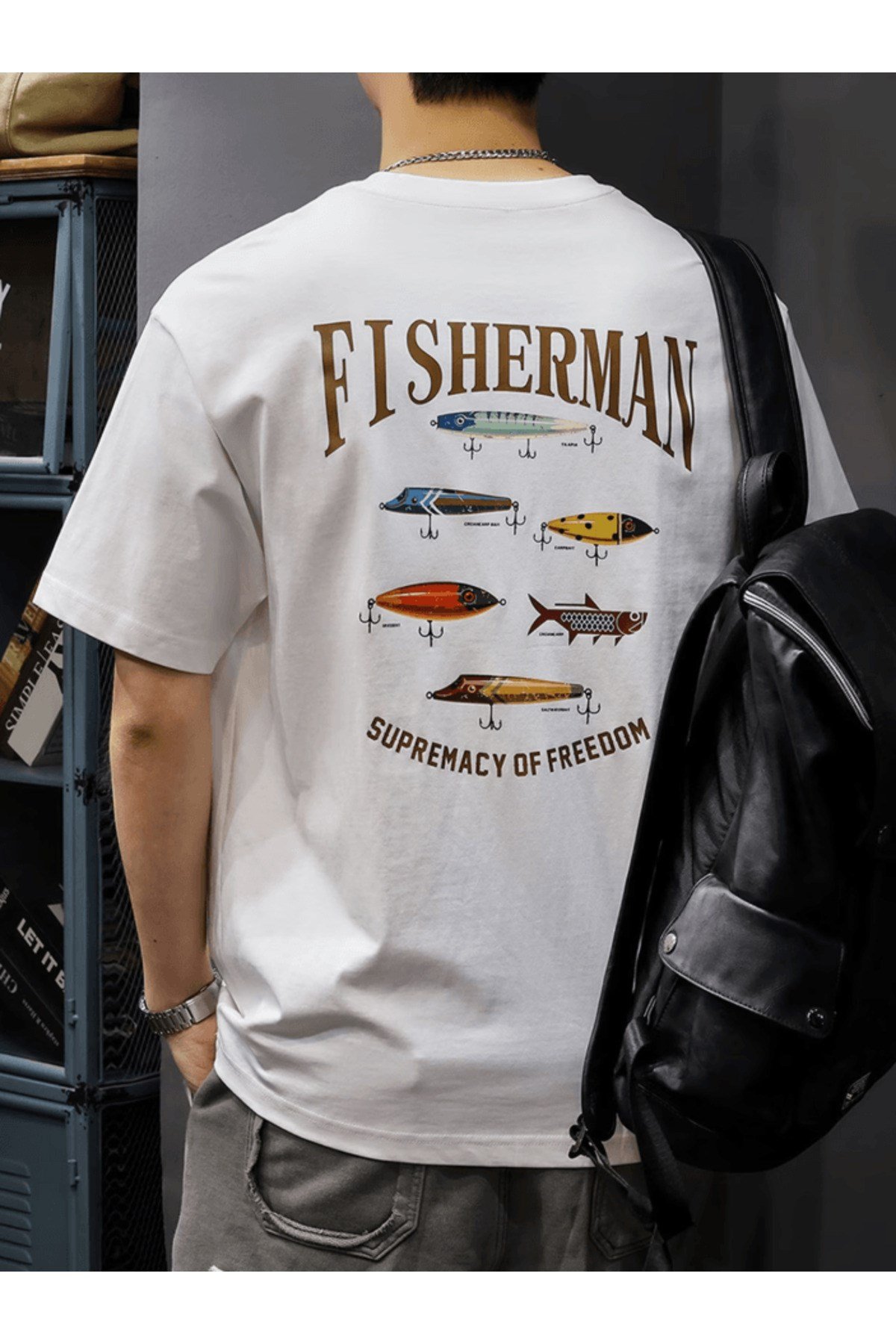 Bay Fısherman Baskılı Premium Oversize T-shirt