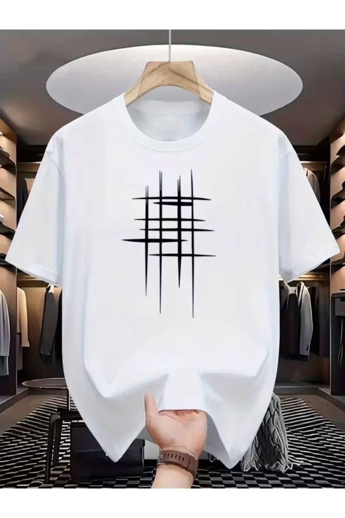 Bay/ Geometrik Baskı Basic Regular T-shirt
