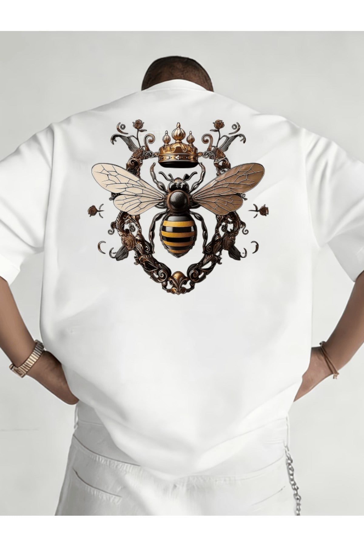 Bay Gold Arı Baskılı Premium Oversize T-shirt