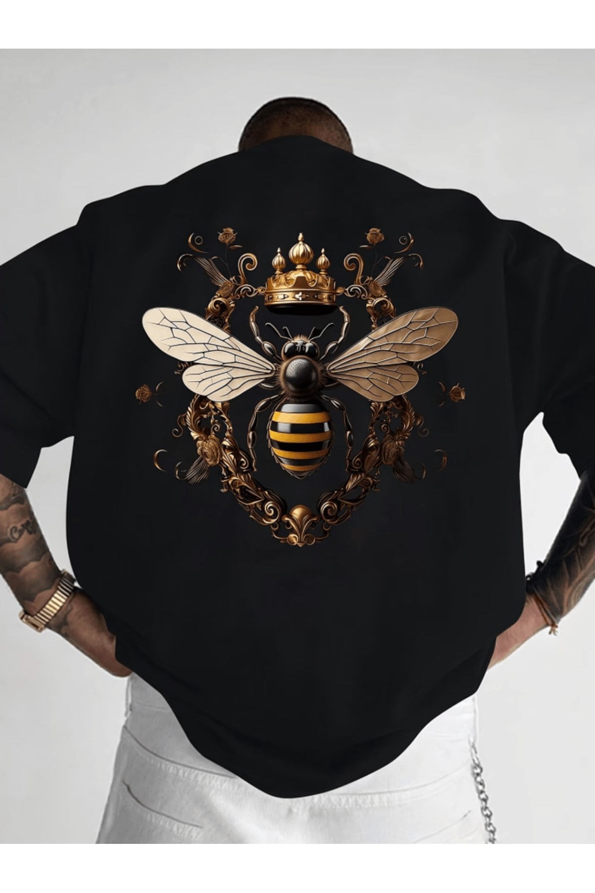 Bay Gold Arı Baskılı Premium Oversize T-shirt