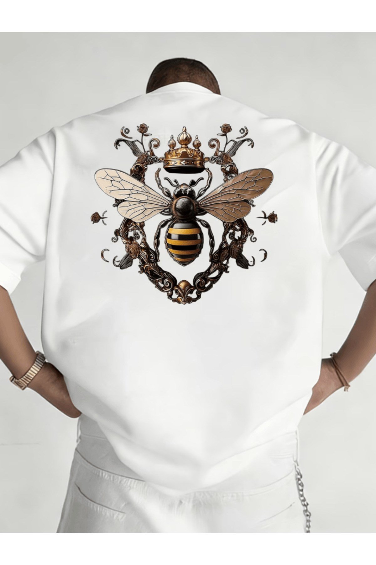 Bay Gold Arı Baskılı Premium Oversize T-shirt