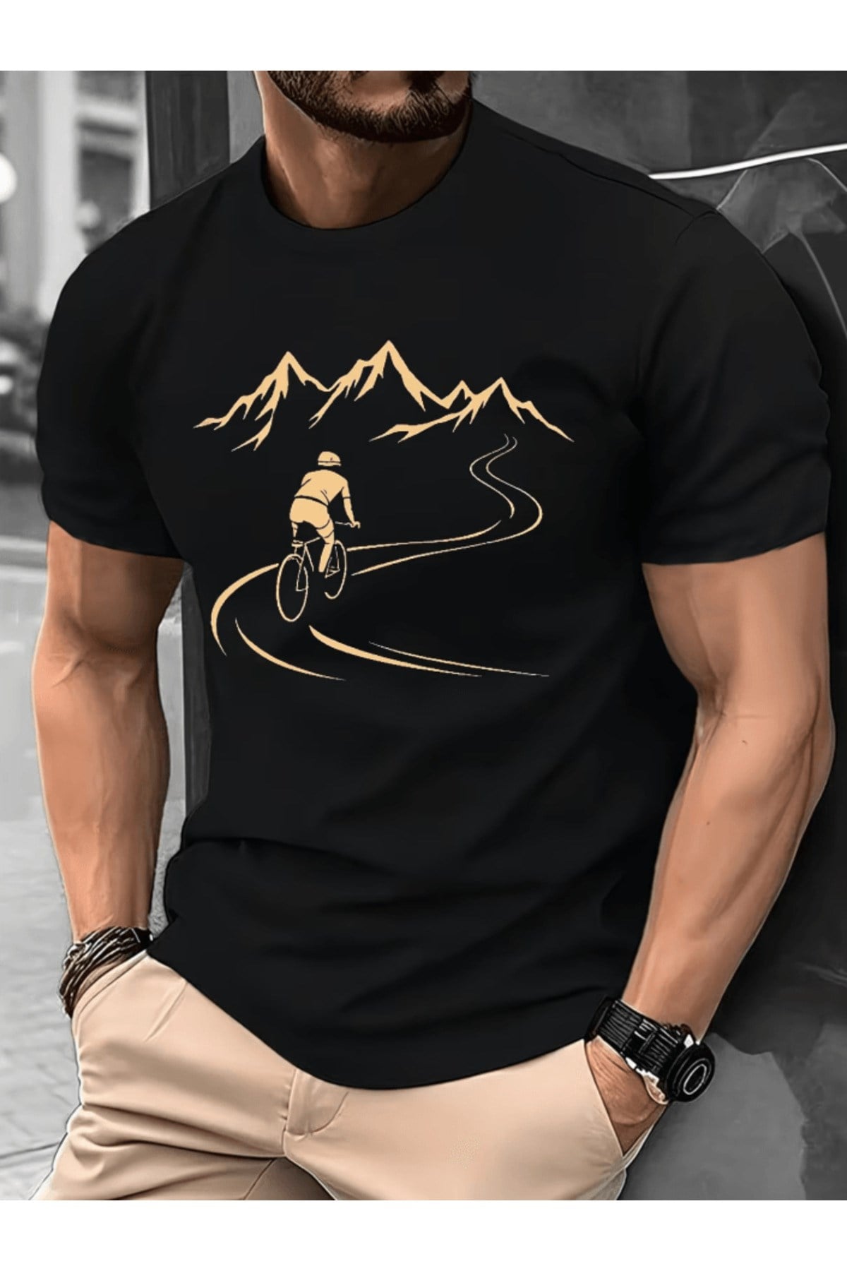Bay Gold Bisiklet Ve Dağ Tasarım Baskılı Premium Oversize T-shirt