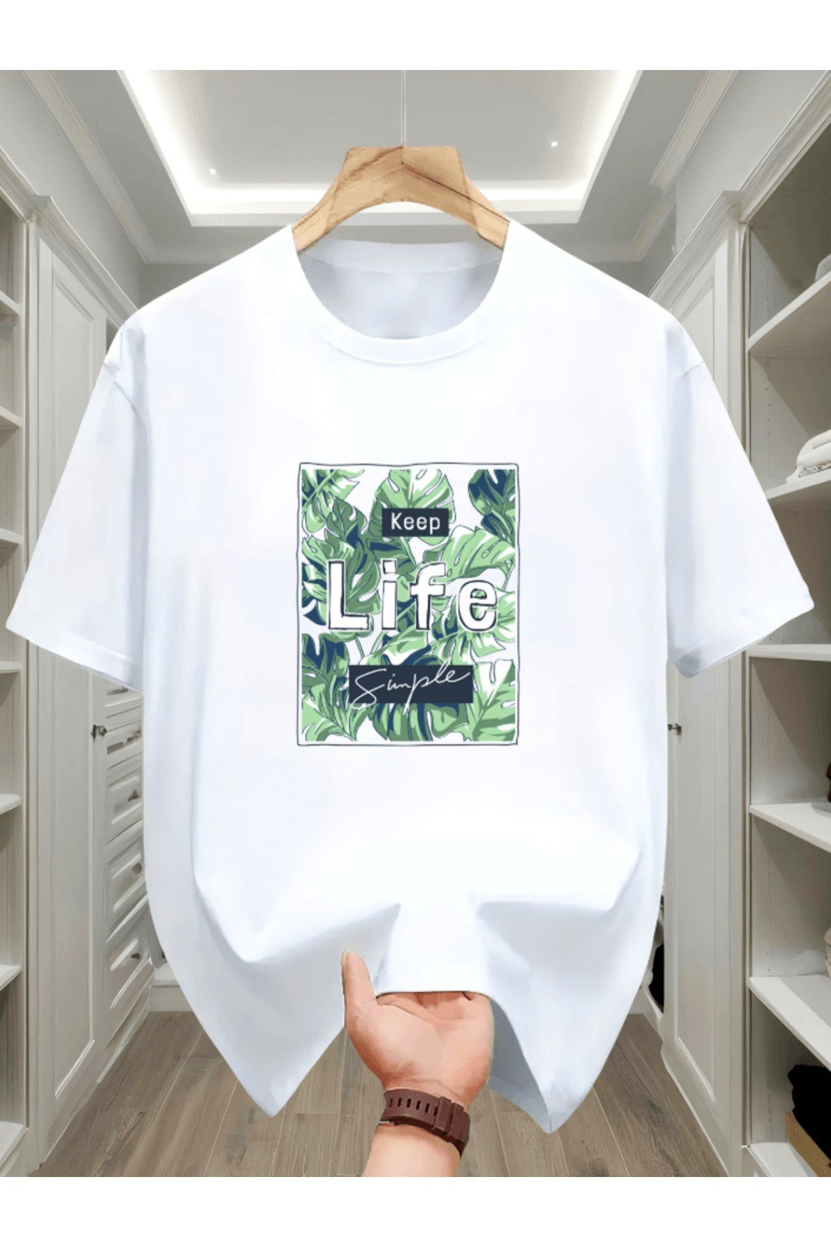 Bay Keep Life Simple Nature Tema Baskılı Premium Oversize T-shirt
