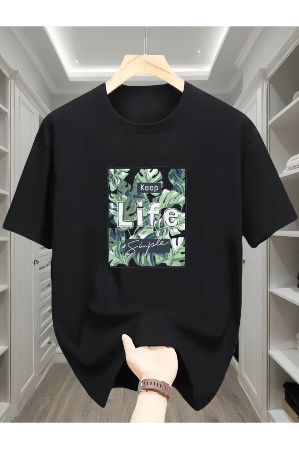 Bay Keep Life Simple Nature Tema Baskılı Premium Oversize T-shirt