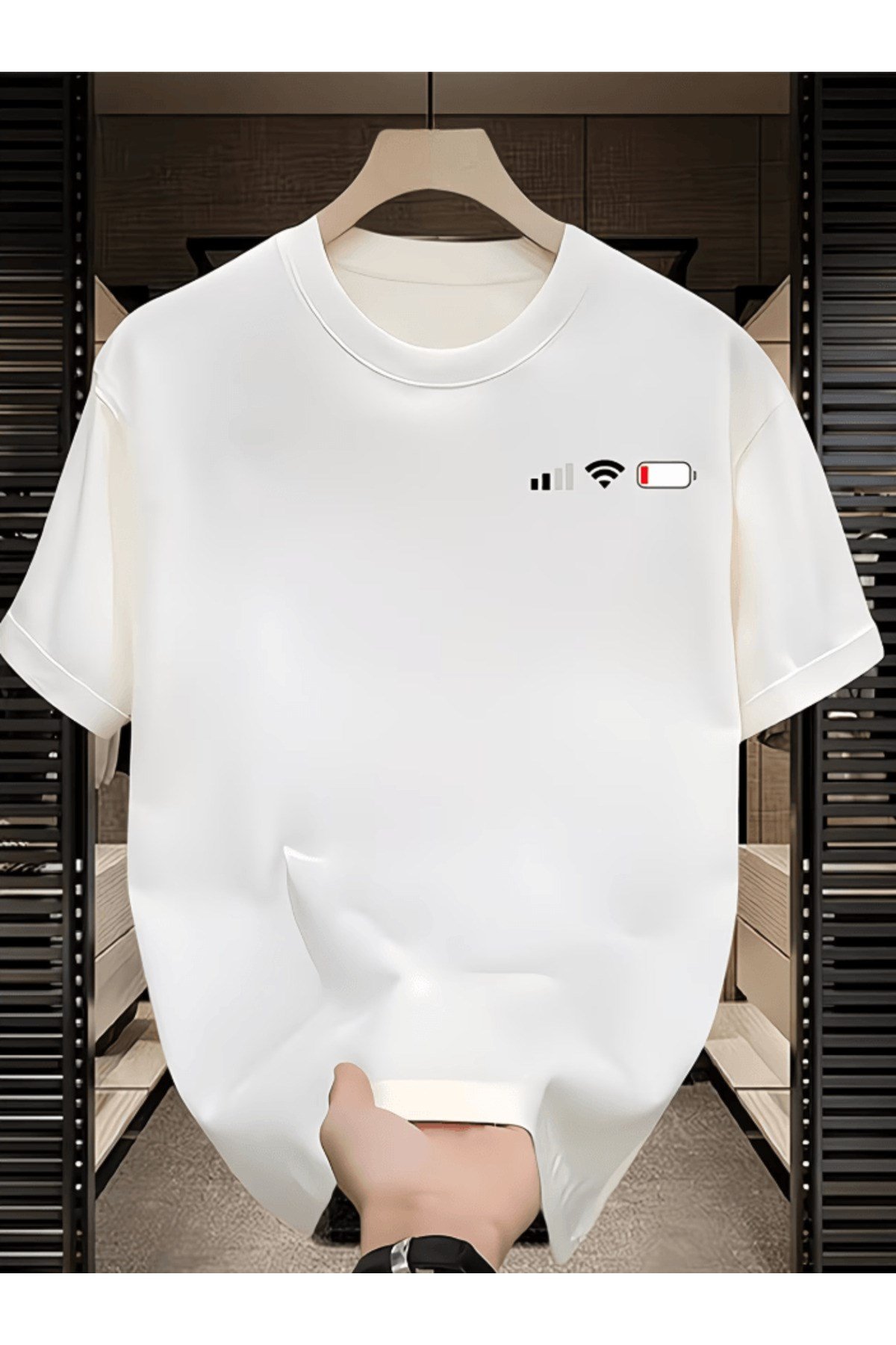 Bay Komik Batarya Durumu Baskılı Premium Oversize T-shirt