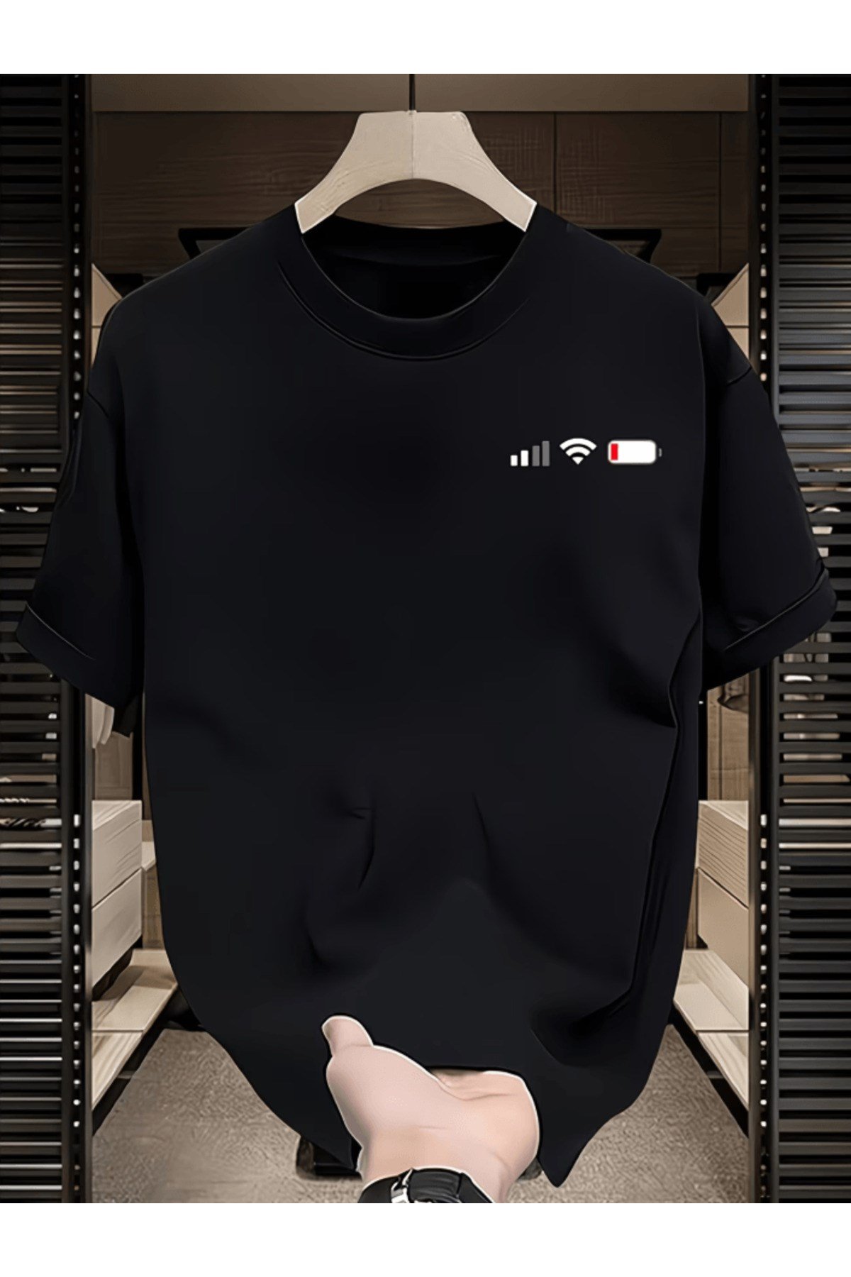 Bay Komik Batarya Durumu Baskılı Premium Oversize T-shirt