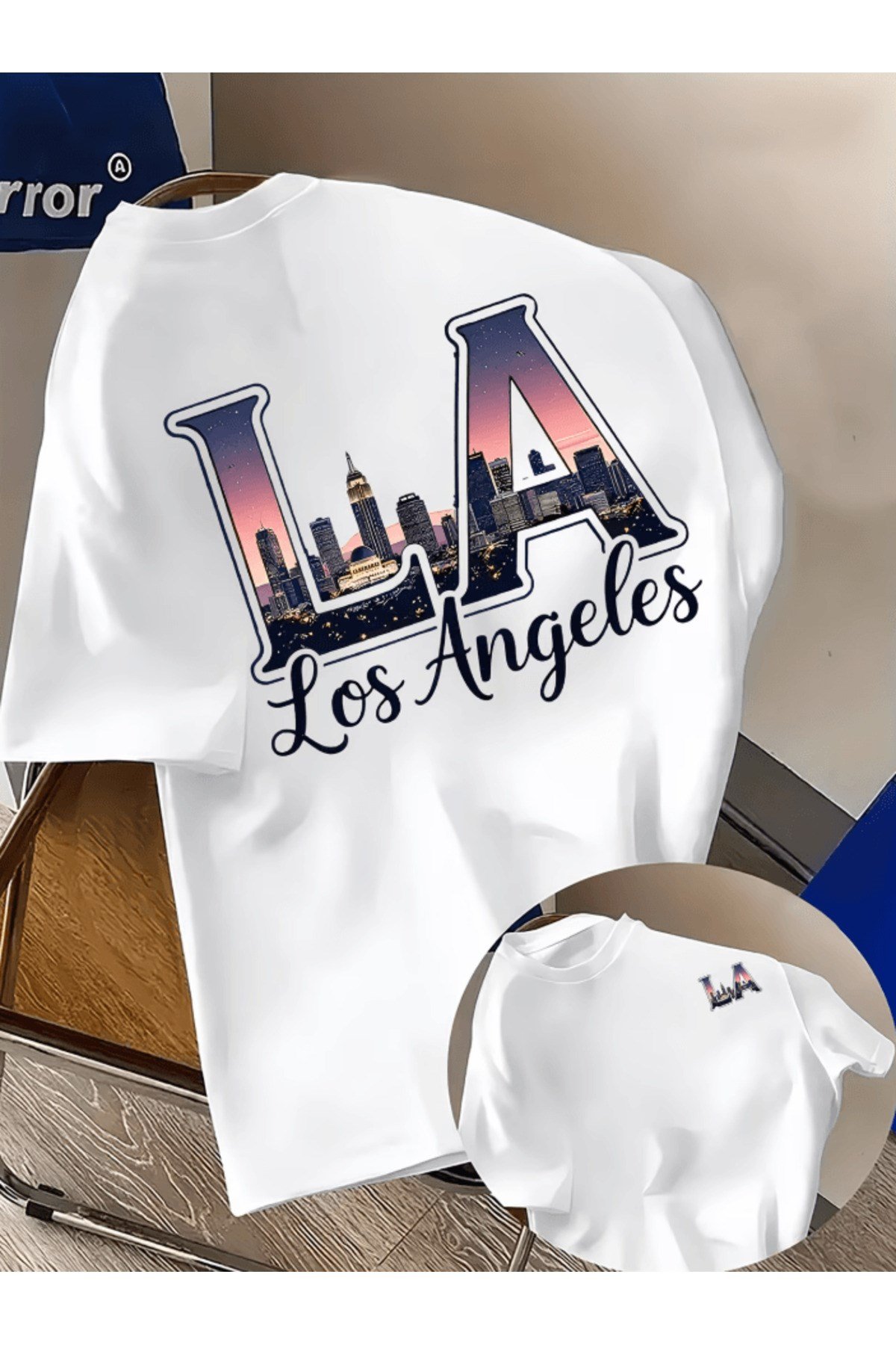 Bay Los Angles Detay Baskılı Premium Oversize T-shirt