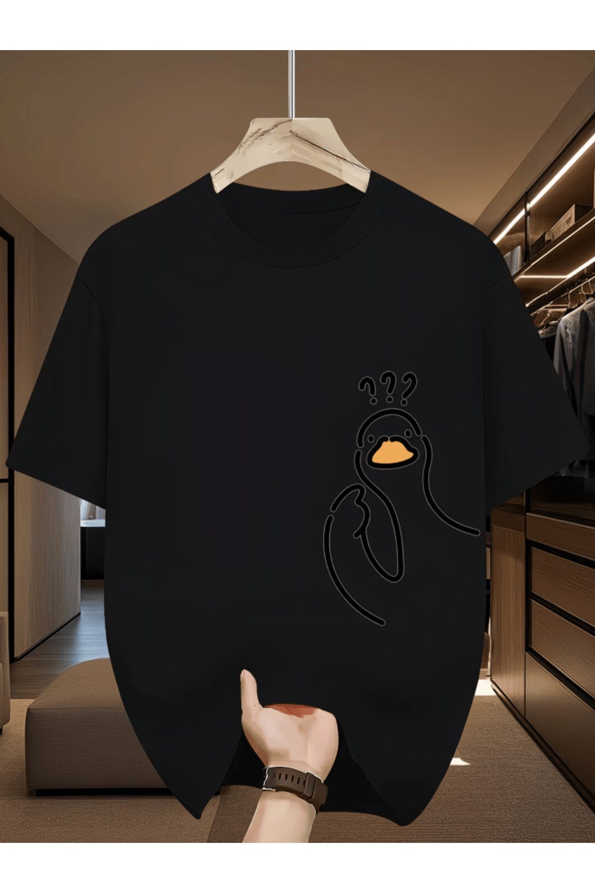 Bay Meraklı Ördek Baskılı Premium Oversize T-shirt