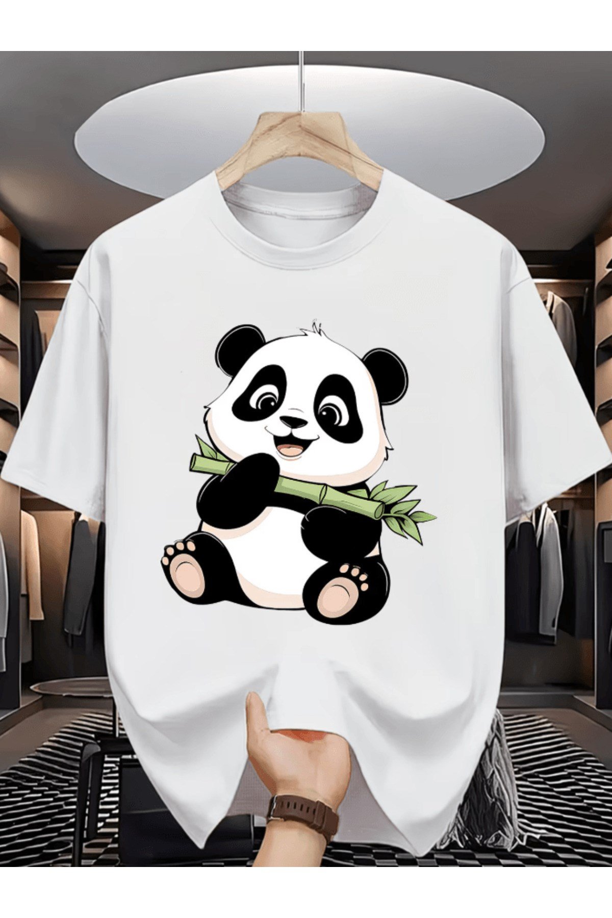 Bay Sevimli Panda Baskılı Premium Oversize T-shirt