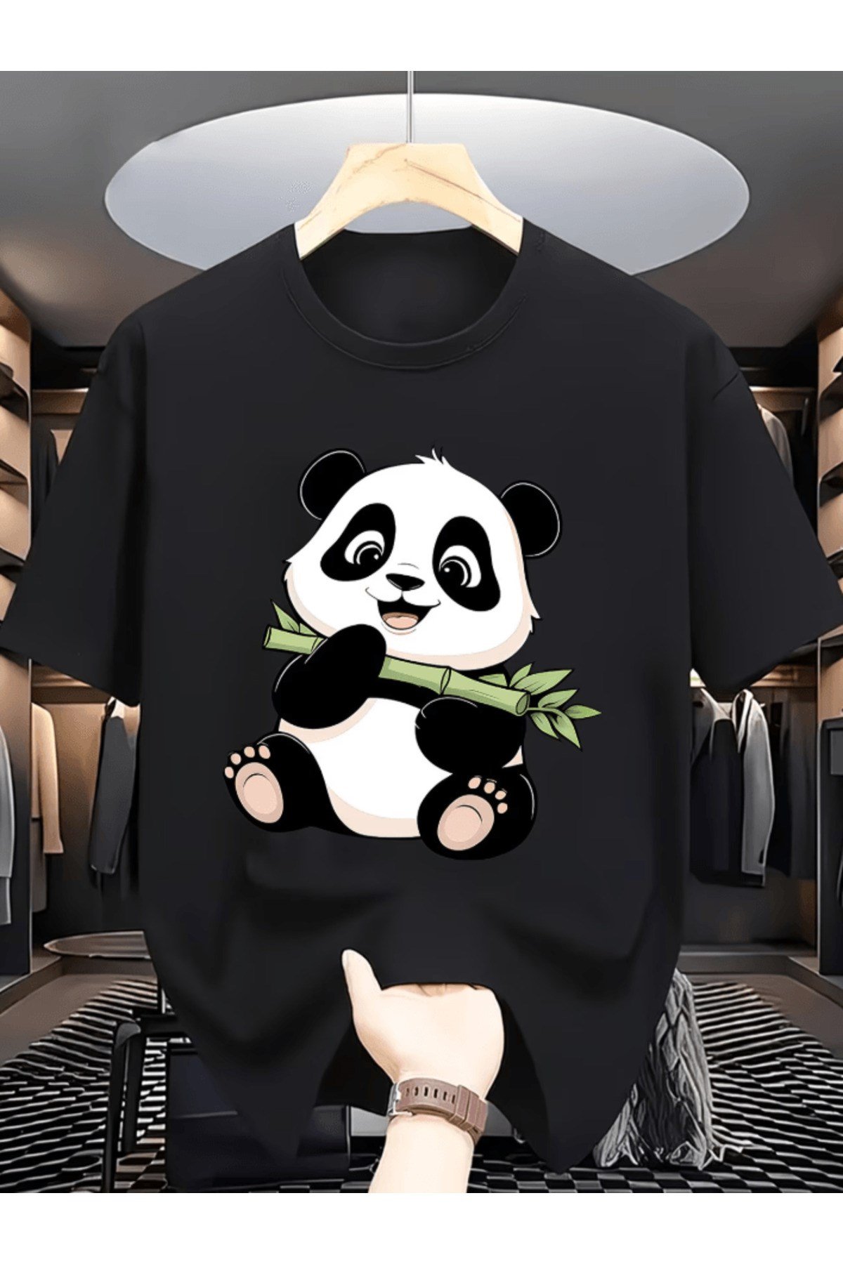 Bay Sevimli Panda Baskılı Premium Oversize T-shirt