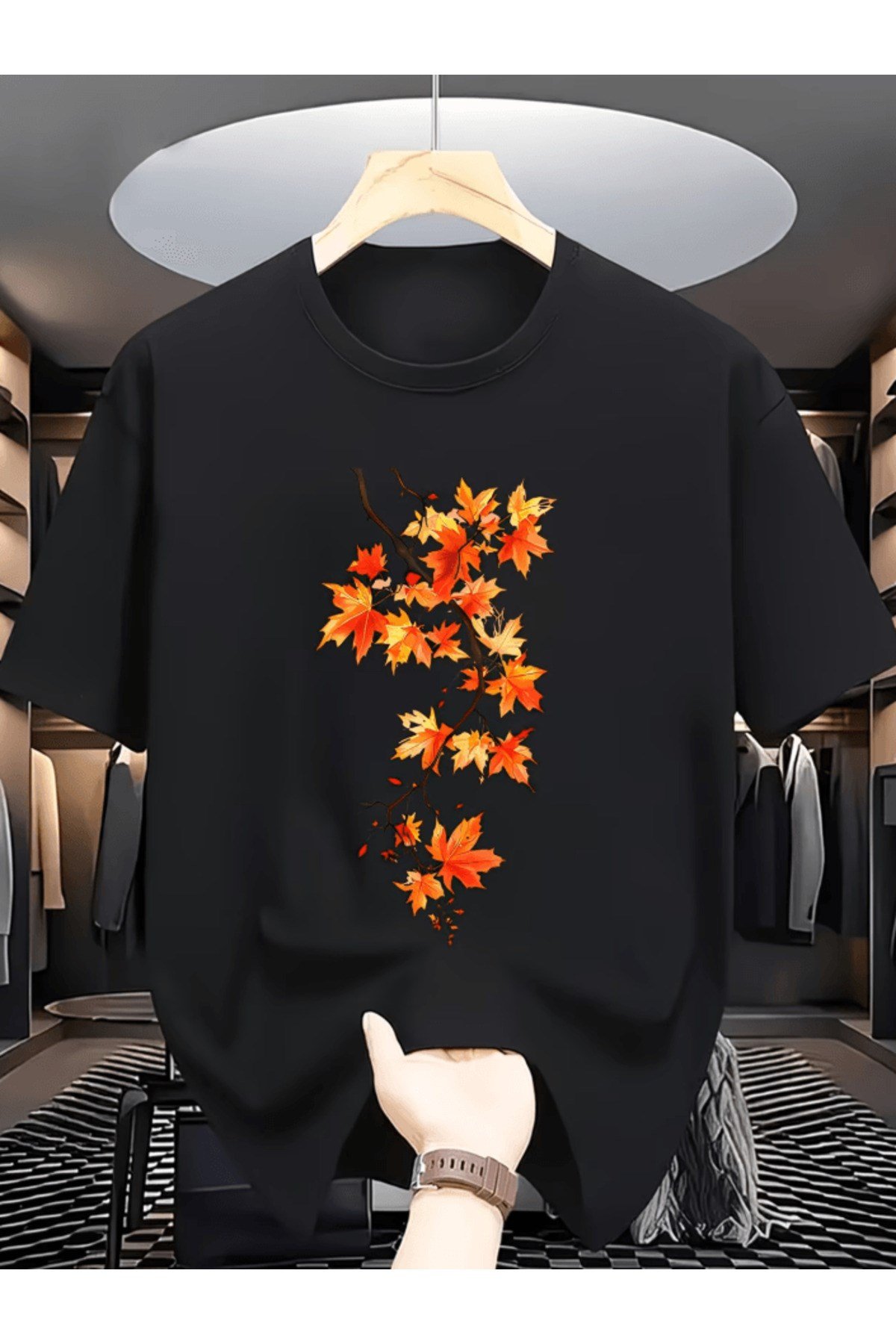 Bay Turuncu Akaağaç Baskılı Premium Oversize T-shirt