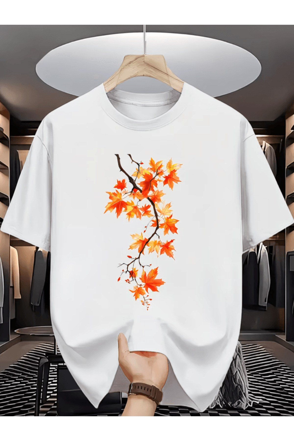 Bay Turuncu Akaağaç Baskılı Premium Oversize T-shirt