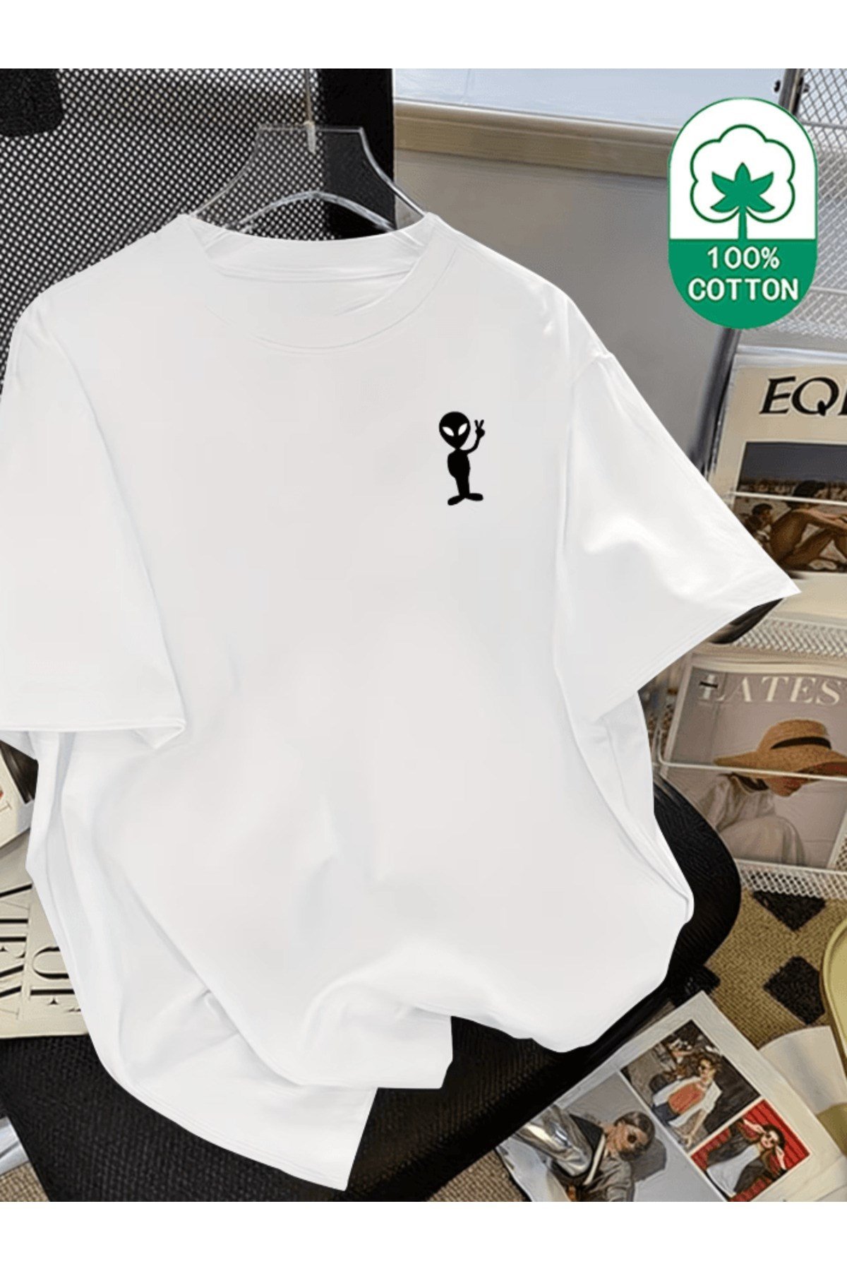 Bay Uzaylı Baskılı Premium Oversize T-shirt