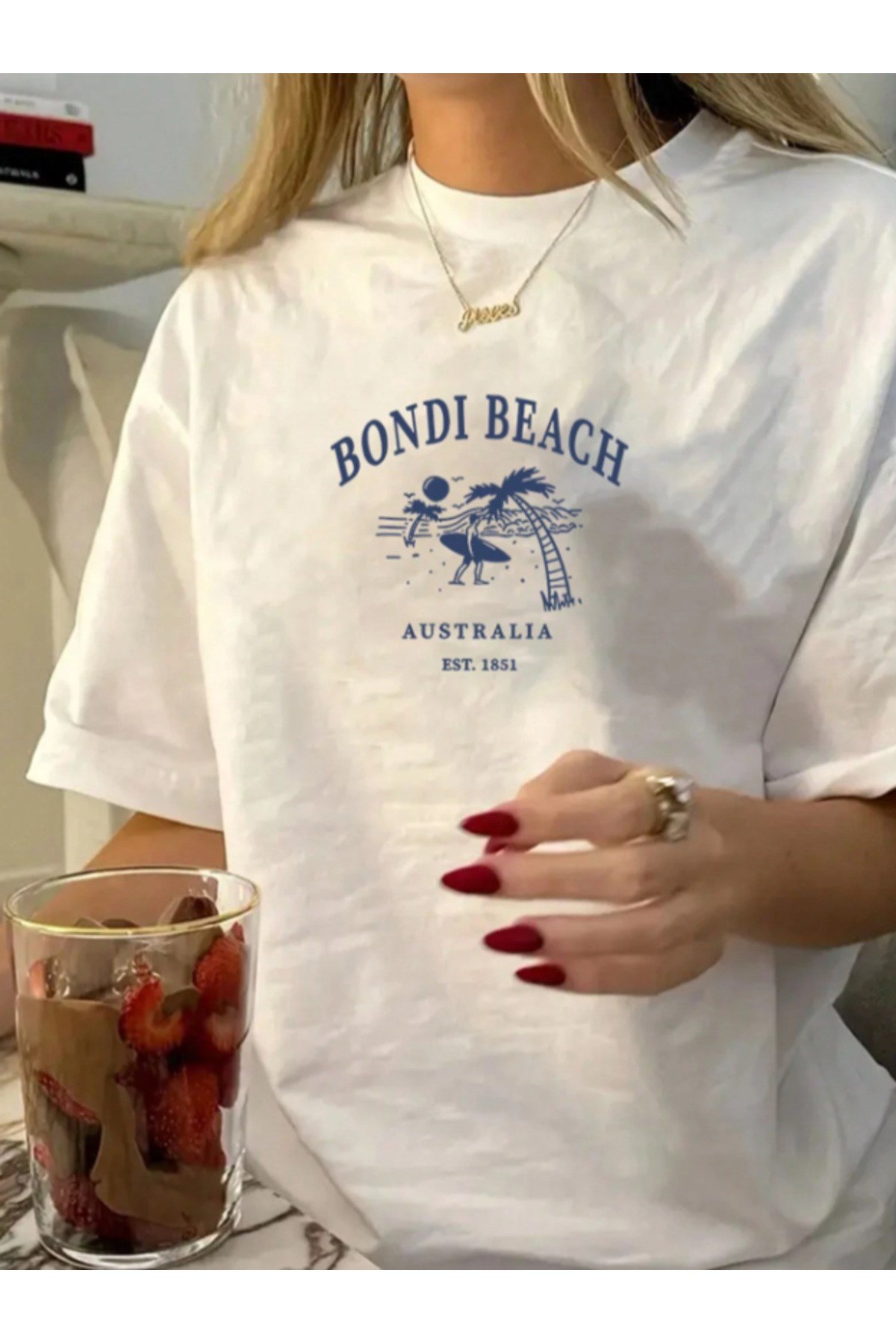 Bondi Beach Baskılı Premium Oversize T-shirt