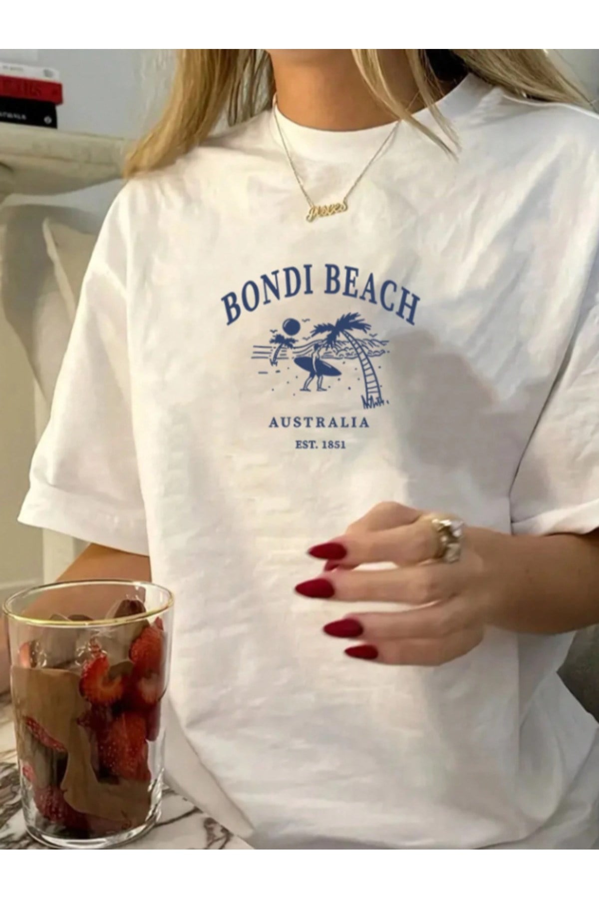 Bondi Beach Baskılı Premium Oversize T-shirt