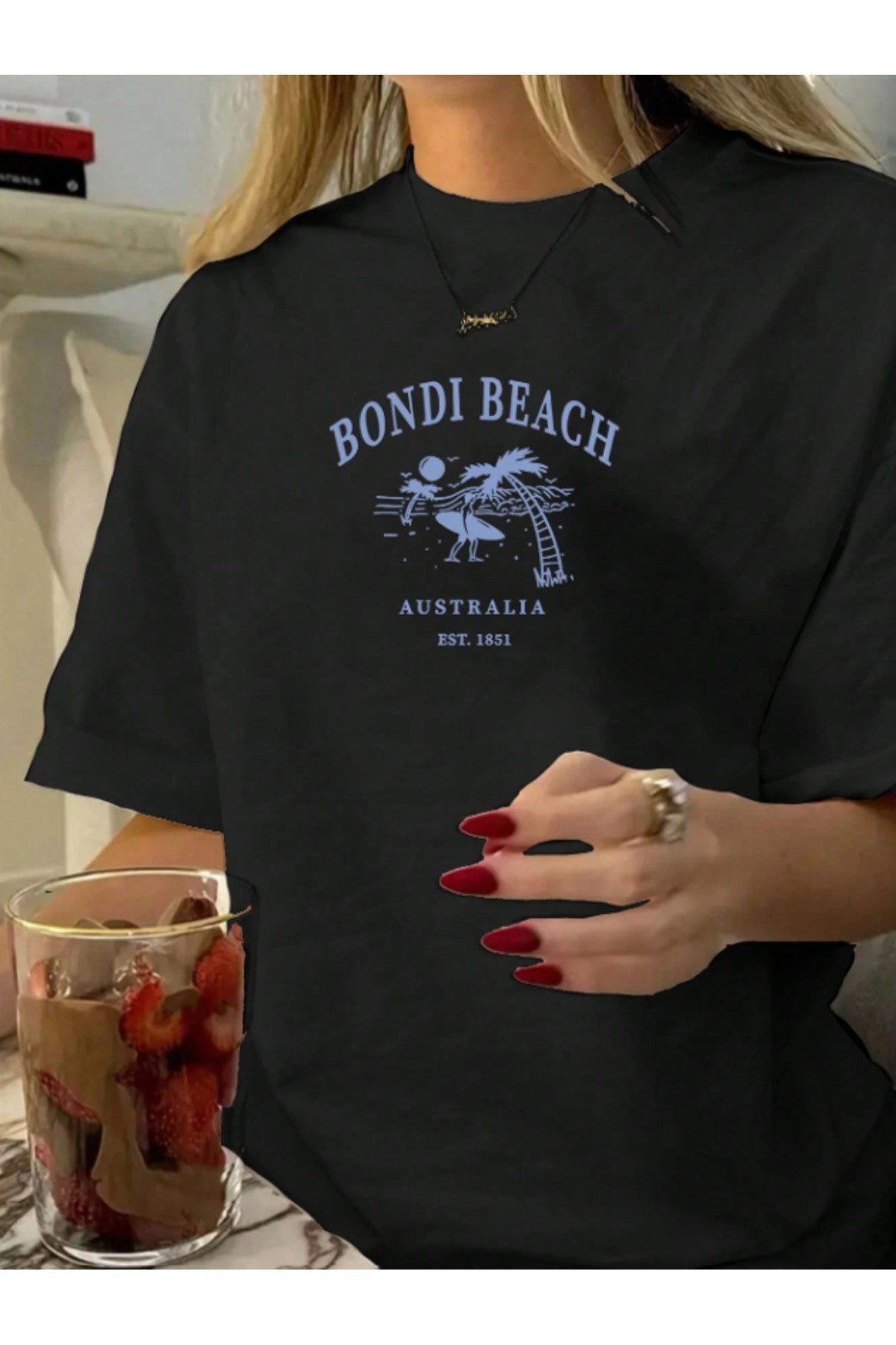 Bondi Beach Baskılı Premium Oversize T-shirt