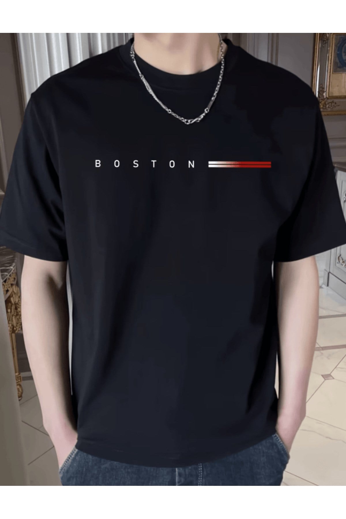 Boston Yatay Baskılı Premium Oversize T-shirt