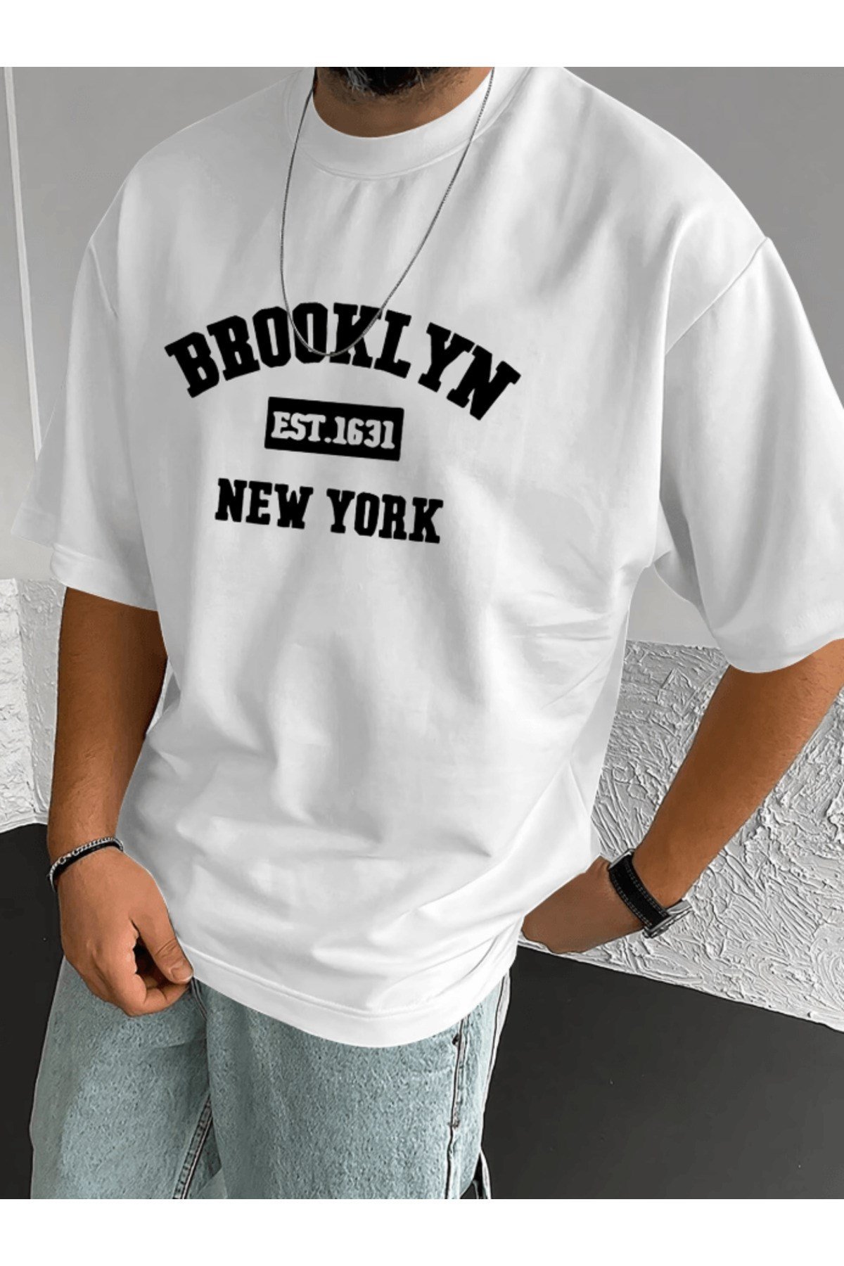 Brooklyn New York Baskılı Premium Oversize T-shirt