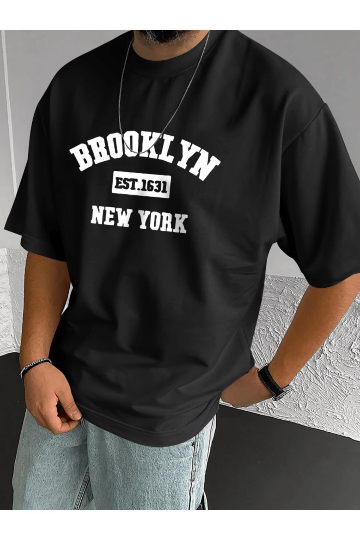 Brooklyn New York Baskılı Premium Oversize T-shirt