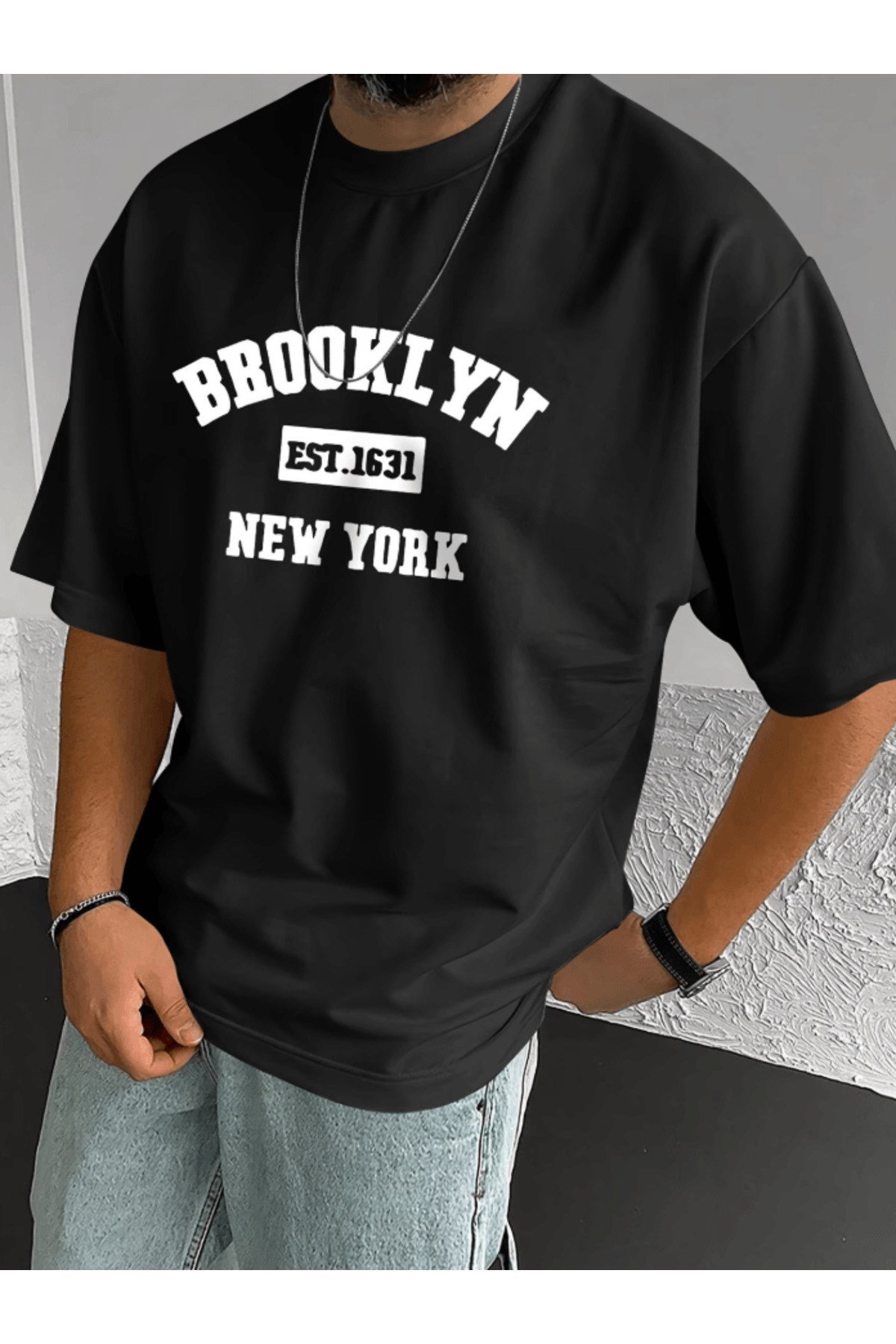 Brooklyn New York Baskılı Premium Oversize T-shirt