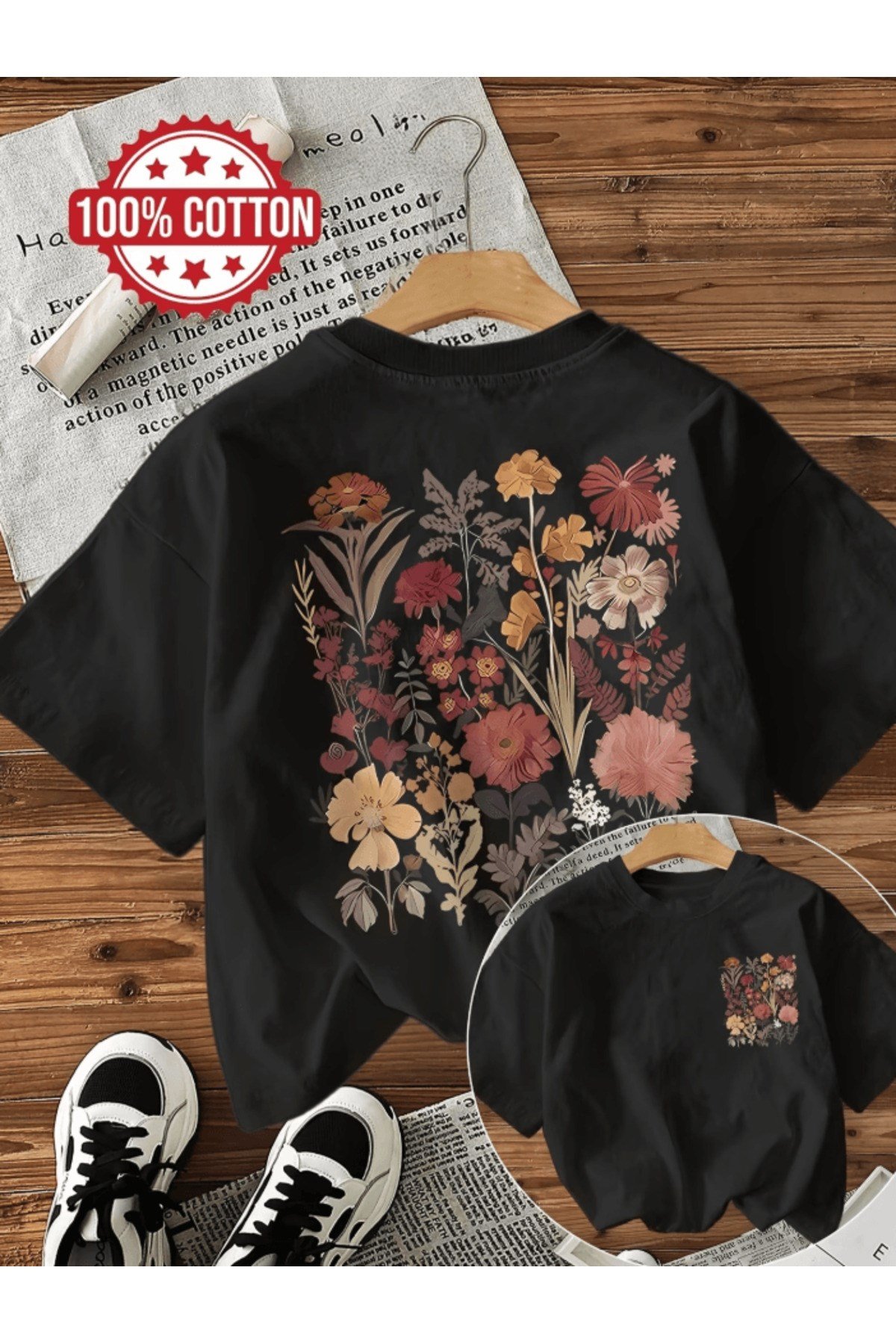 Çiçek Baskılı Premium Oversize T-shirt