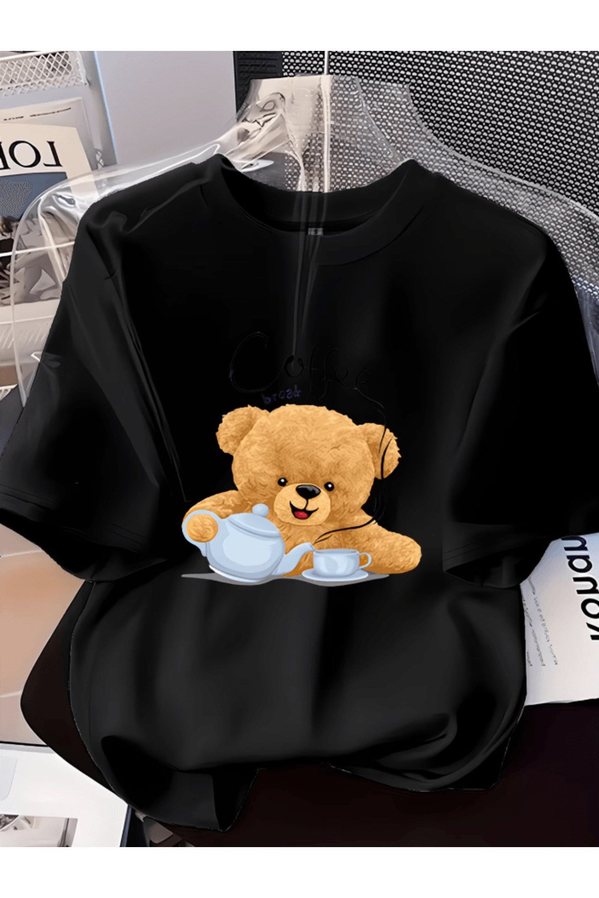 Coffee Break Ayıcık Tasarım Baskılı Premium Oversize T-shirt