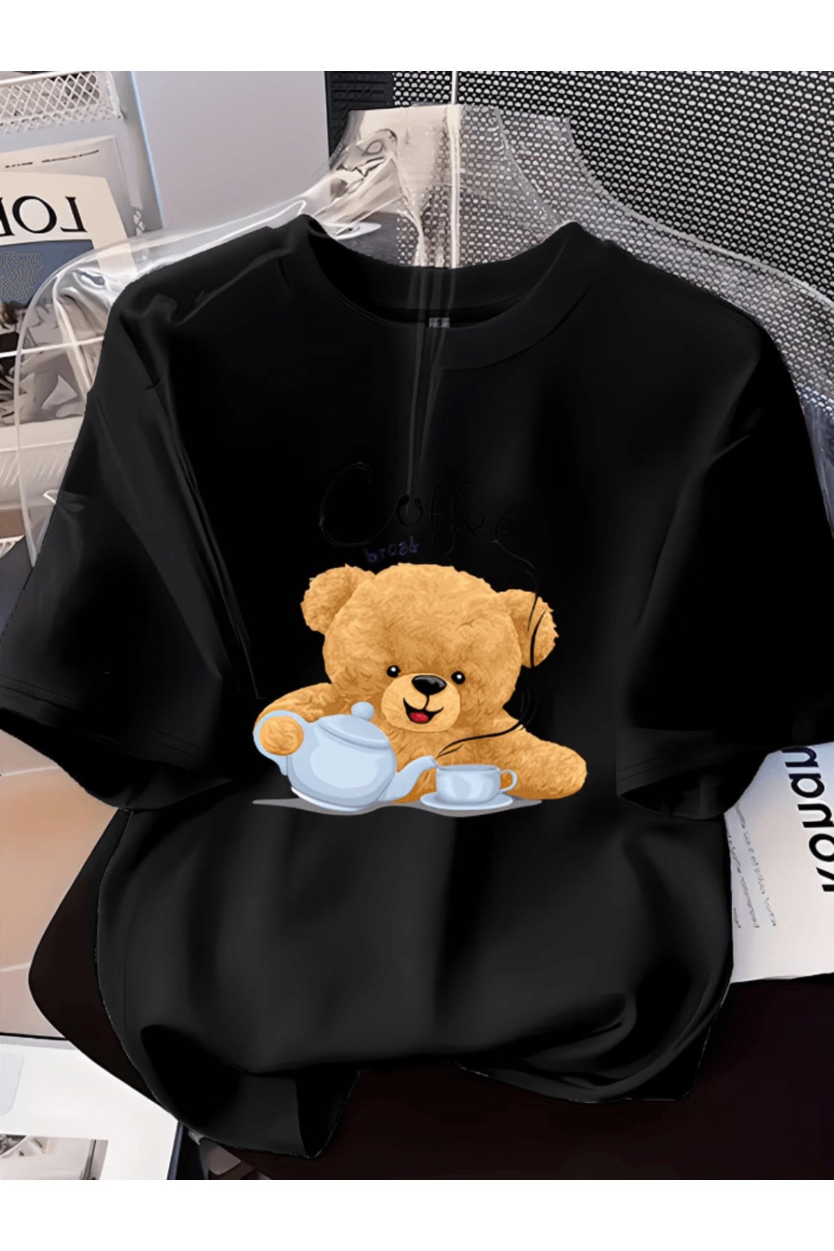 Coffee Break Ayıcık Tasarım Baskılı Premium Oversize T-shirt