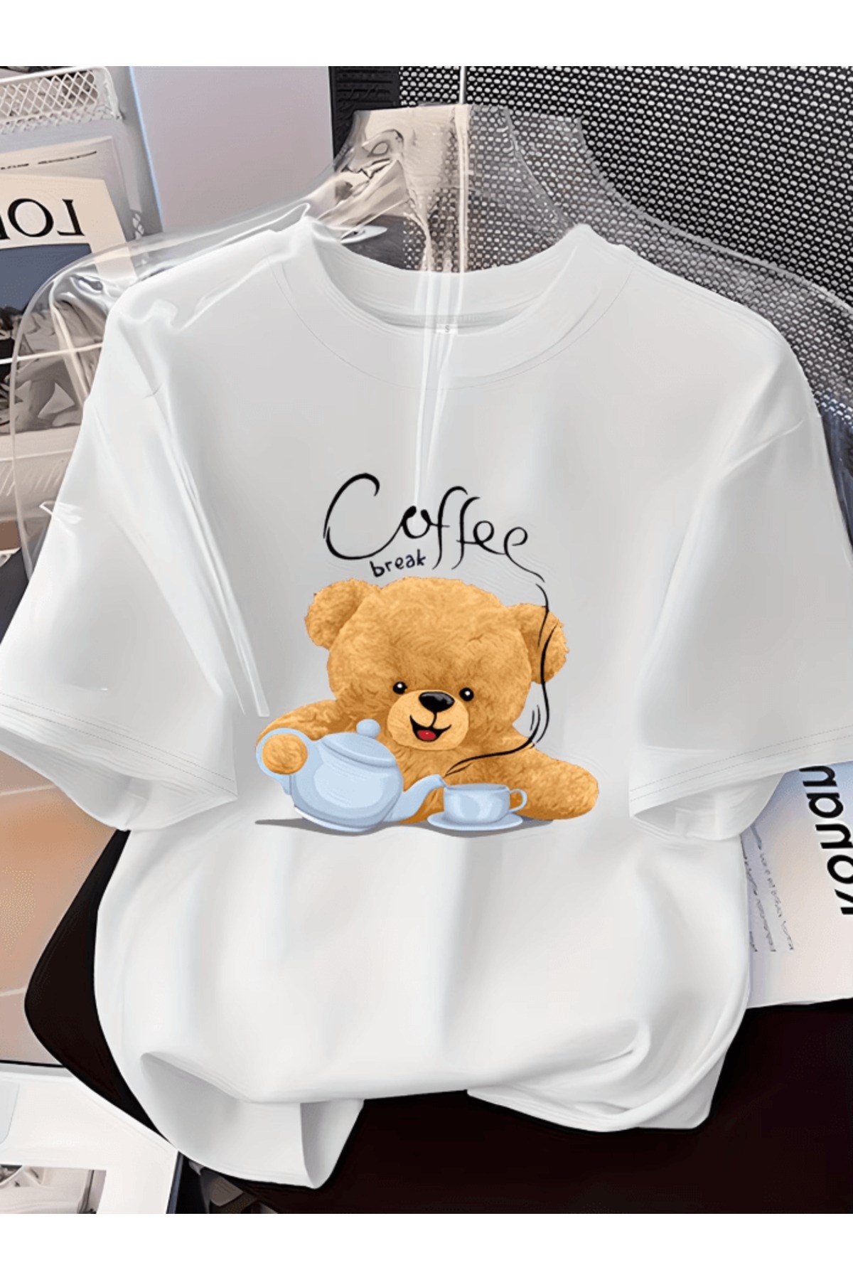Coffee Break Ayıcık Tasarım Baskılı Premium Oversize T-shirt