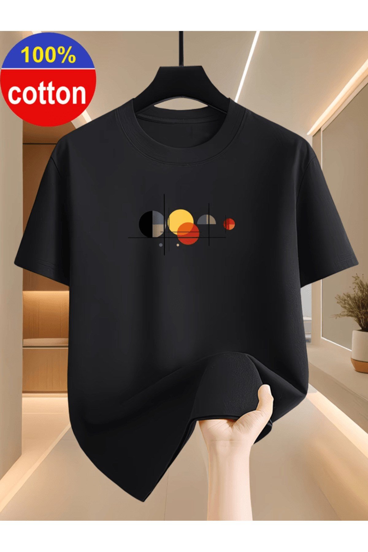 Daire Geometrik Tasarım Baskılı Premium Oversize T-shirt