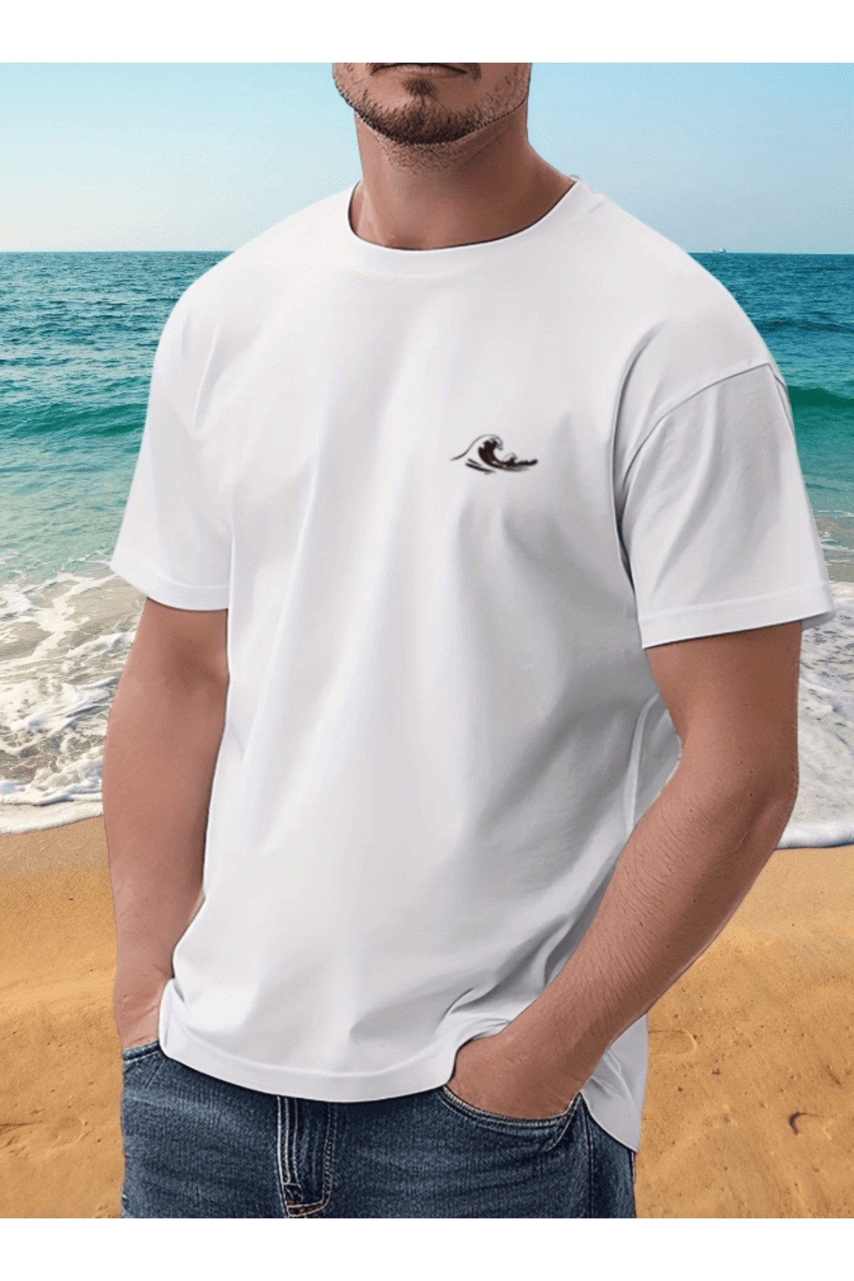 Dalga Yaz Tasarım Baskılı Premium Oversize T-shirt
