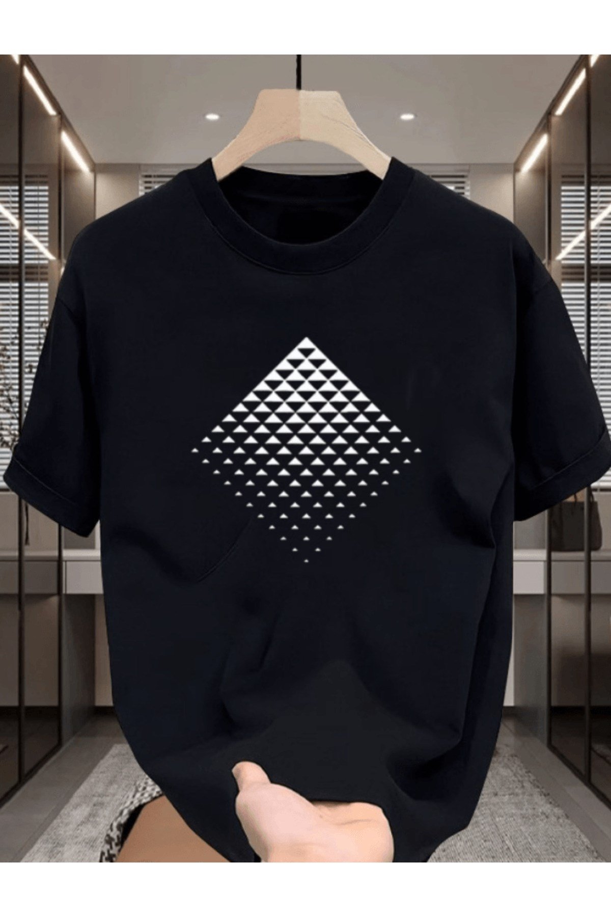 Elmas Şeklinde Geometrik Baskılı Premium Oversize T-shirt