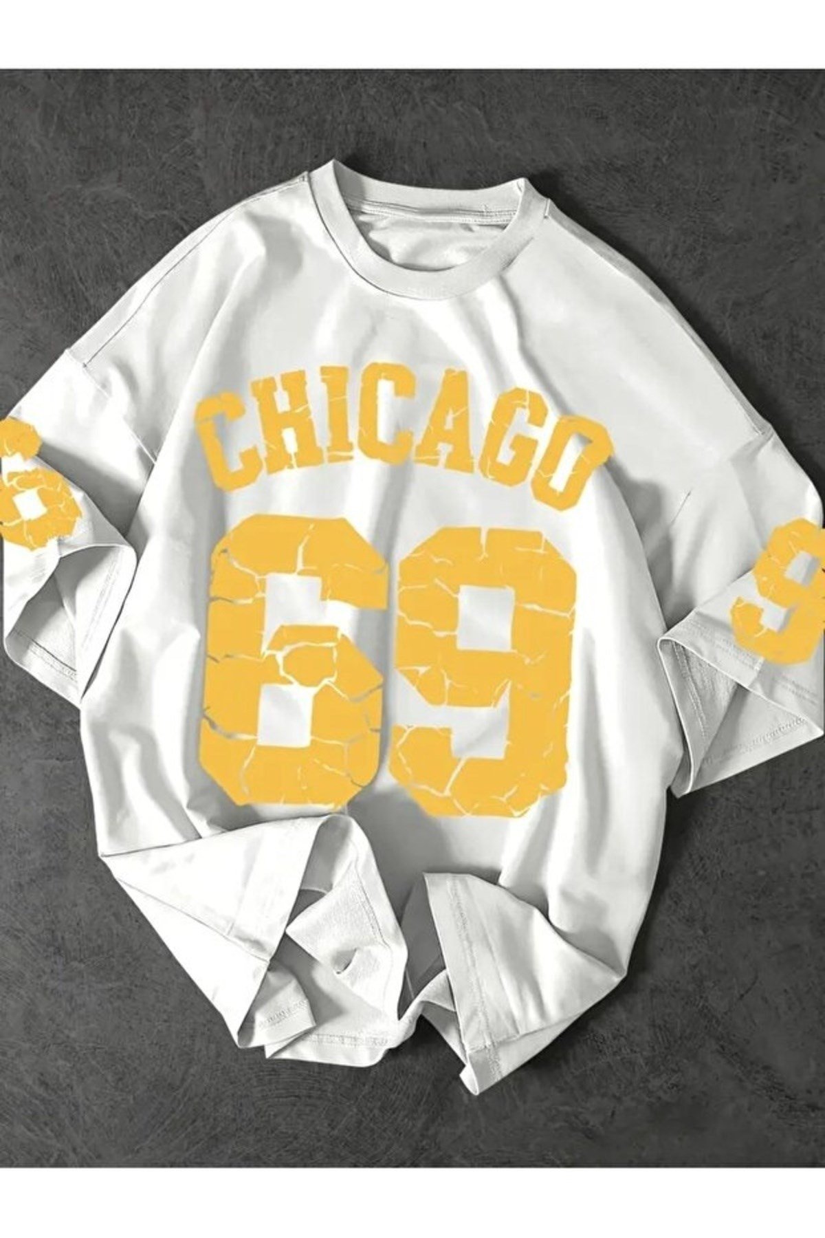 Erkek Chicago 69 Grafik T-Shirt Rahat Kesim Baskılı Premium Oversize T-shirt