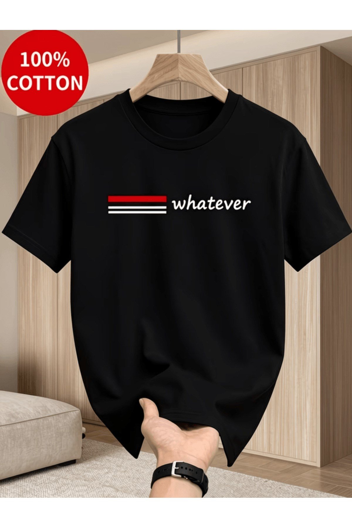 Erkek Whatever Tasarım Baskılı Premium Oversize T-shirt