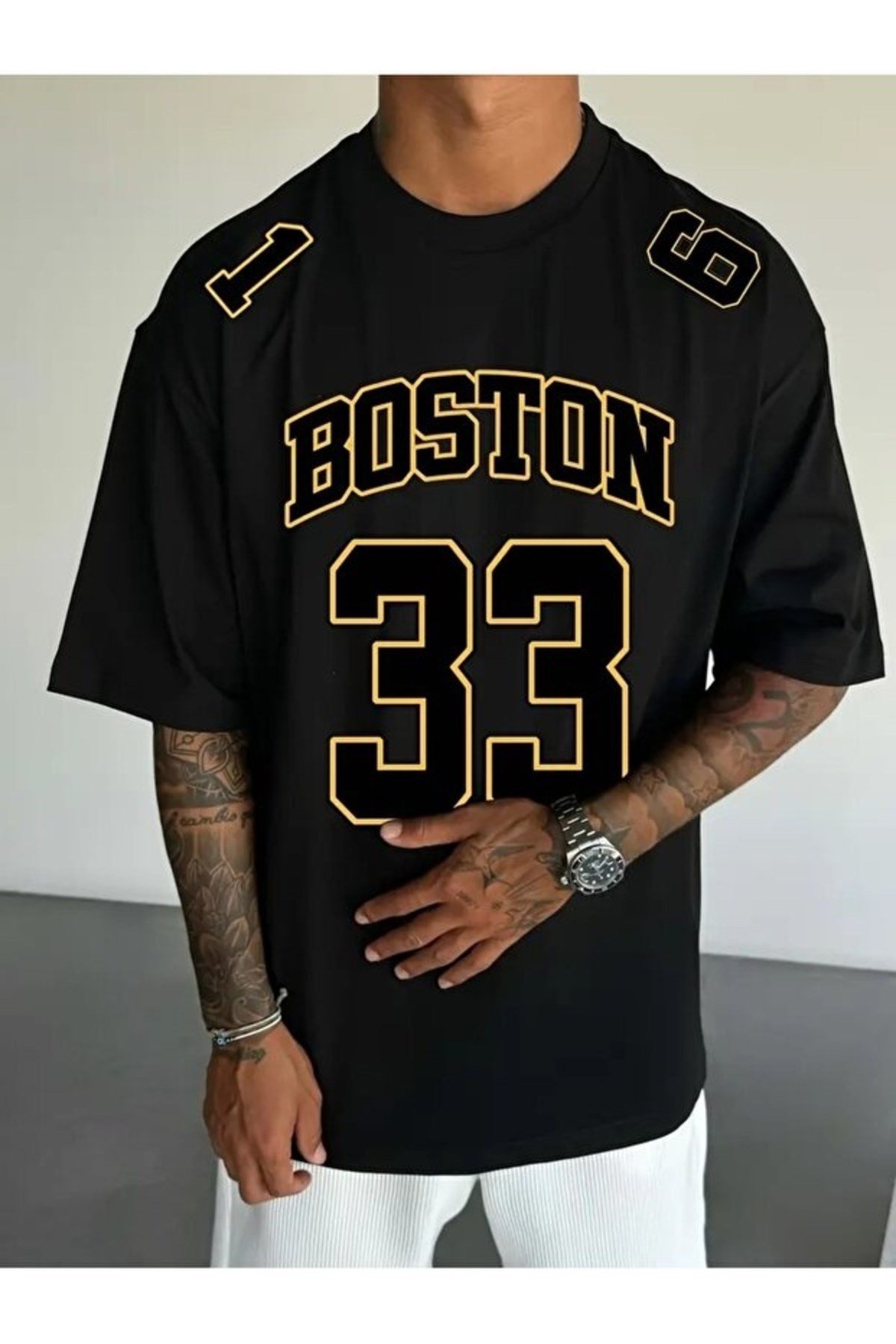 Erkekler için Boston 33 Numara Baskılı T-Shirt Baskılı Premium Oversize T-shirt